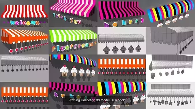 Awning Collection 3d Model ice cream shop awnings 