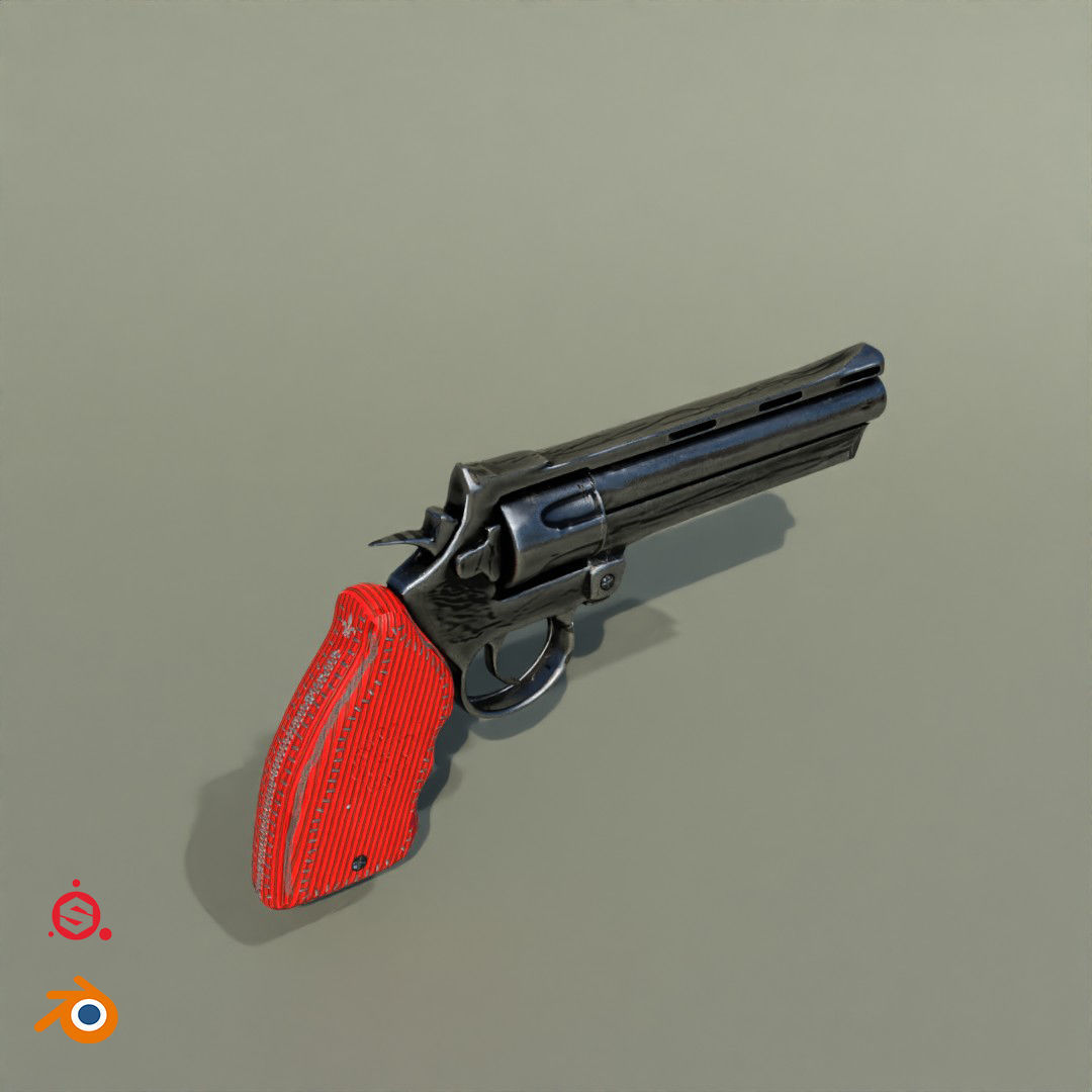 Magnom44 gun with handle Low-poly 3D model_4
