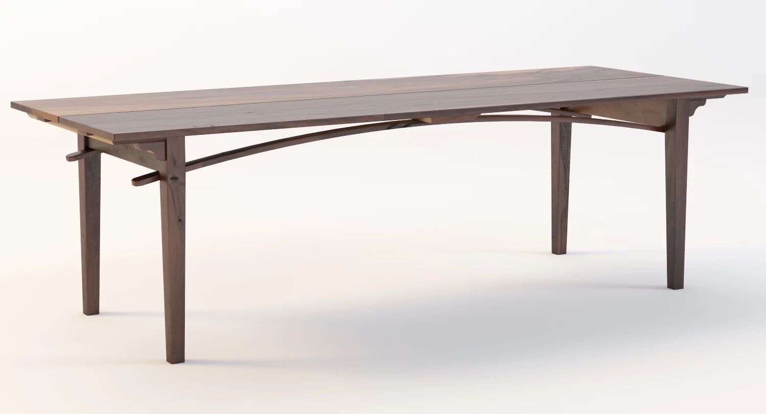 19th Century Two Board Pine Table 3D model_7