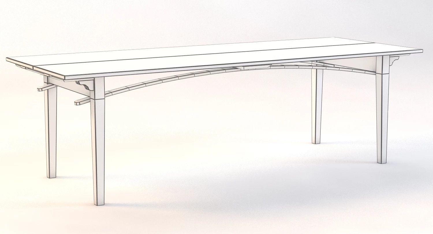 19th Century Two Board Pine Table 3D model_9