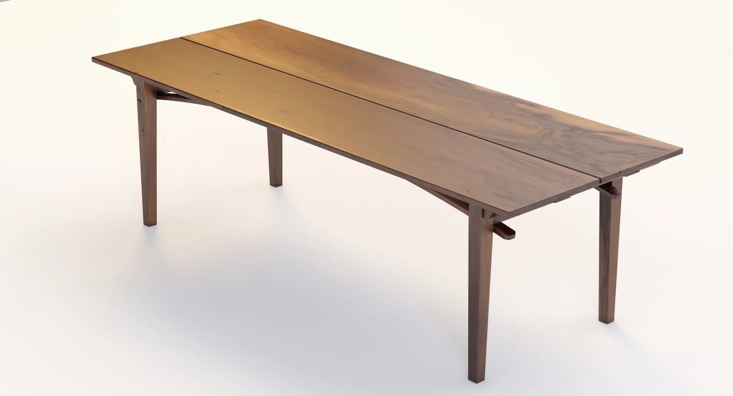 19th Century Two Board Pine Table 3D model_3