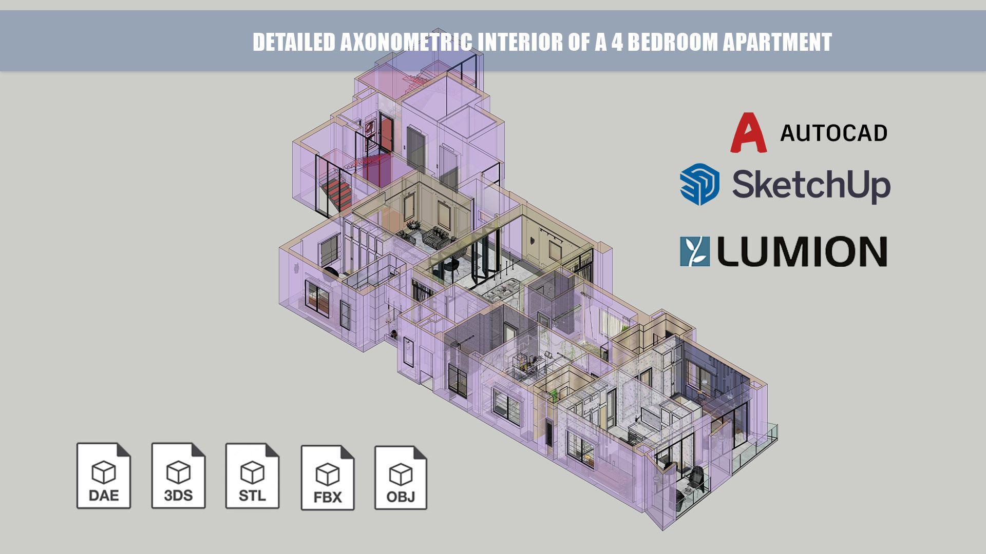 Detailed Axonometric Interior of a 4 bedroom apartment 3D model_9