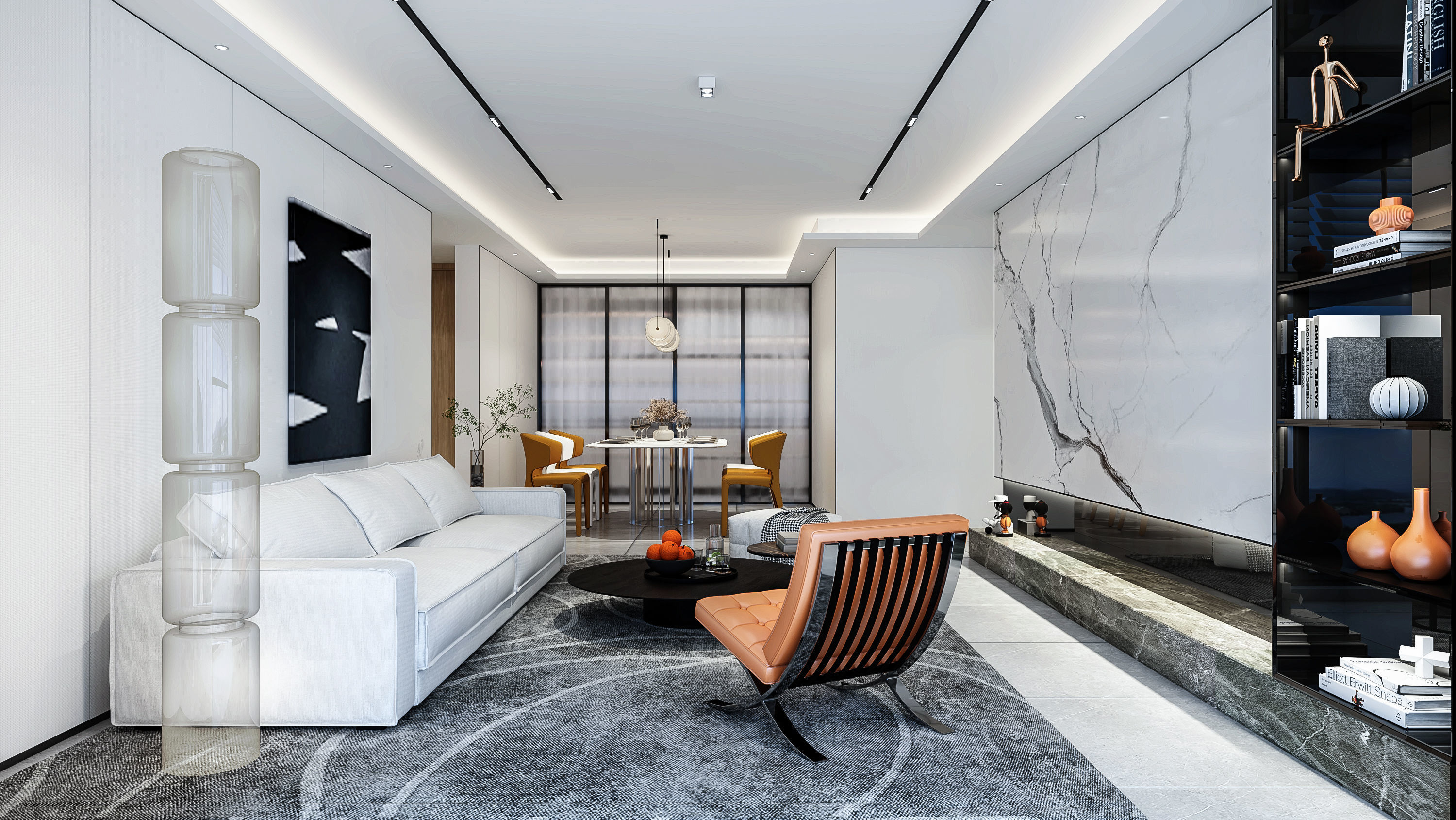 living room and dining room scene 3D model_1