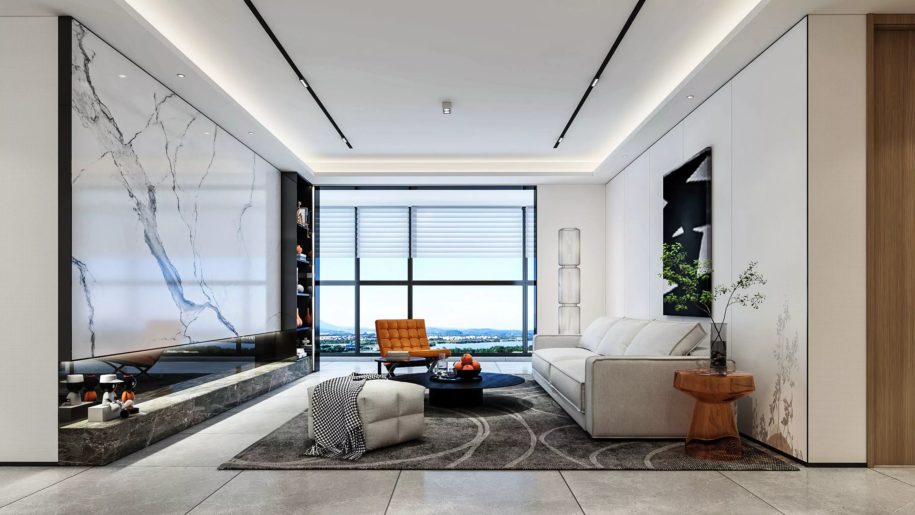 living room and dining room scene 3D model_0