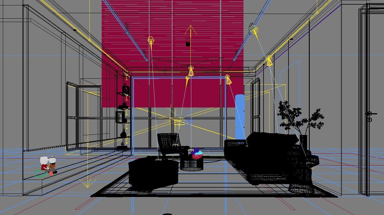 living room and dining room scene 3D model_3