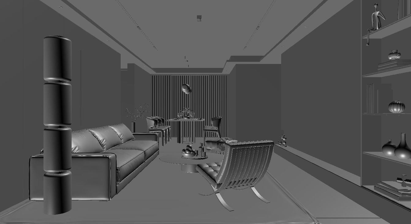 living room and dining room scene 3D model_2