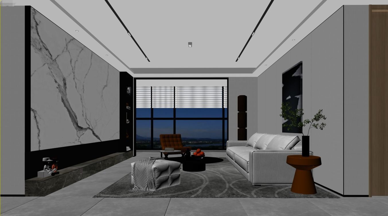 living room and dining room scene 3D model_4