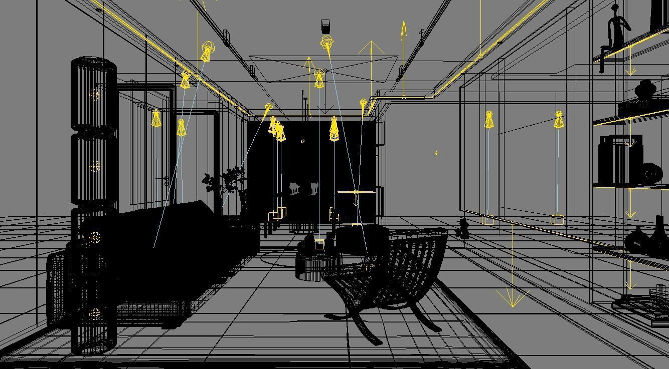 living room and dining room scene 3D model_6