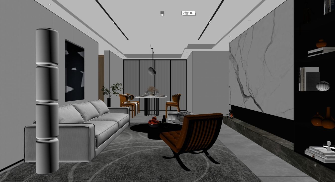 living room and dining room scene 3D model_5