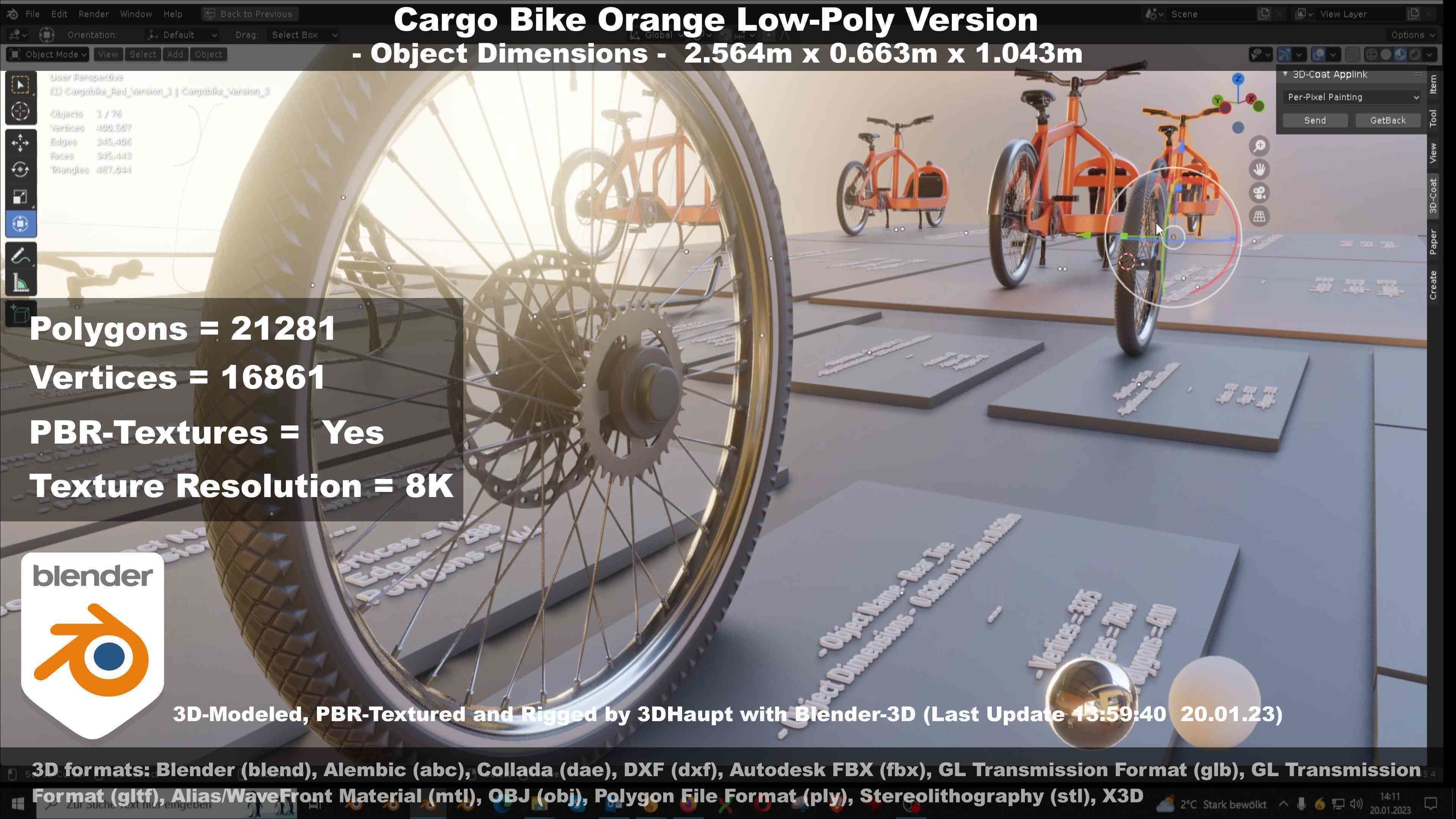 Cargo Bike Orange Low-Poly and Rigged Version  Low-poly 3D model_93