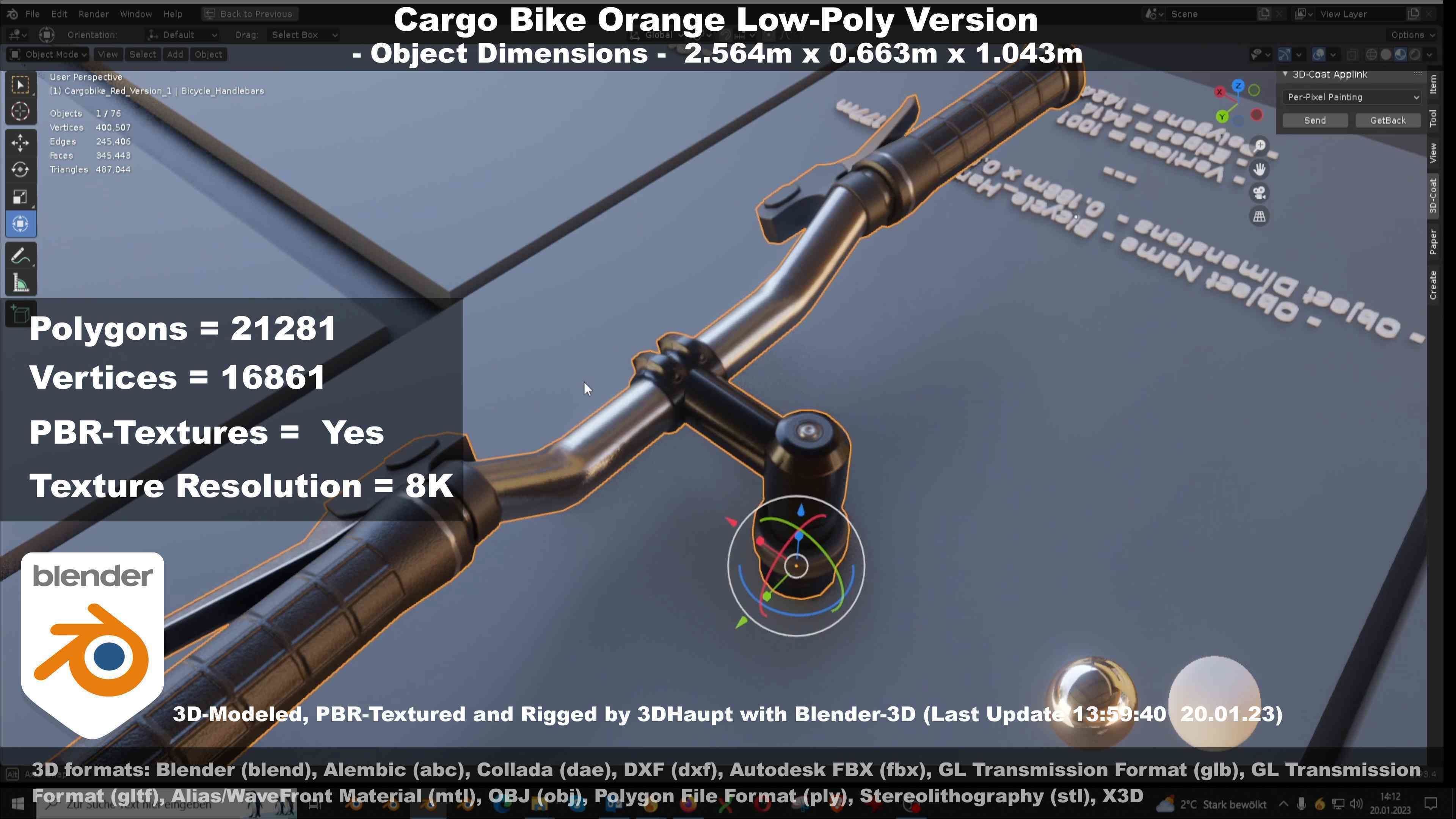Cargo Bike Orange Low-Poly and Rigged Version  Low-poly 3D model_109