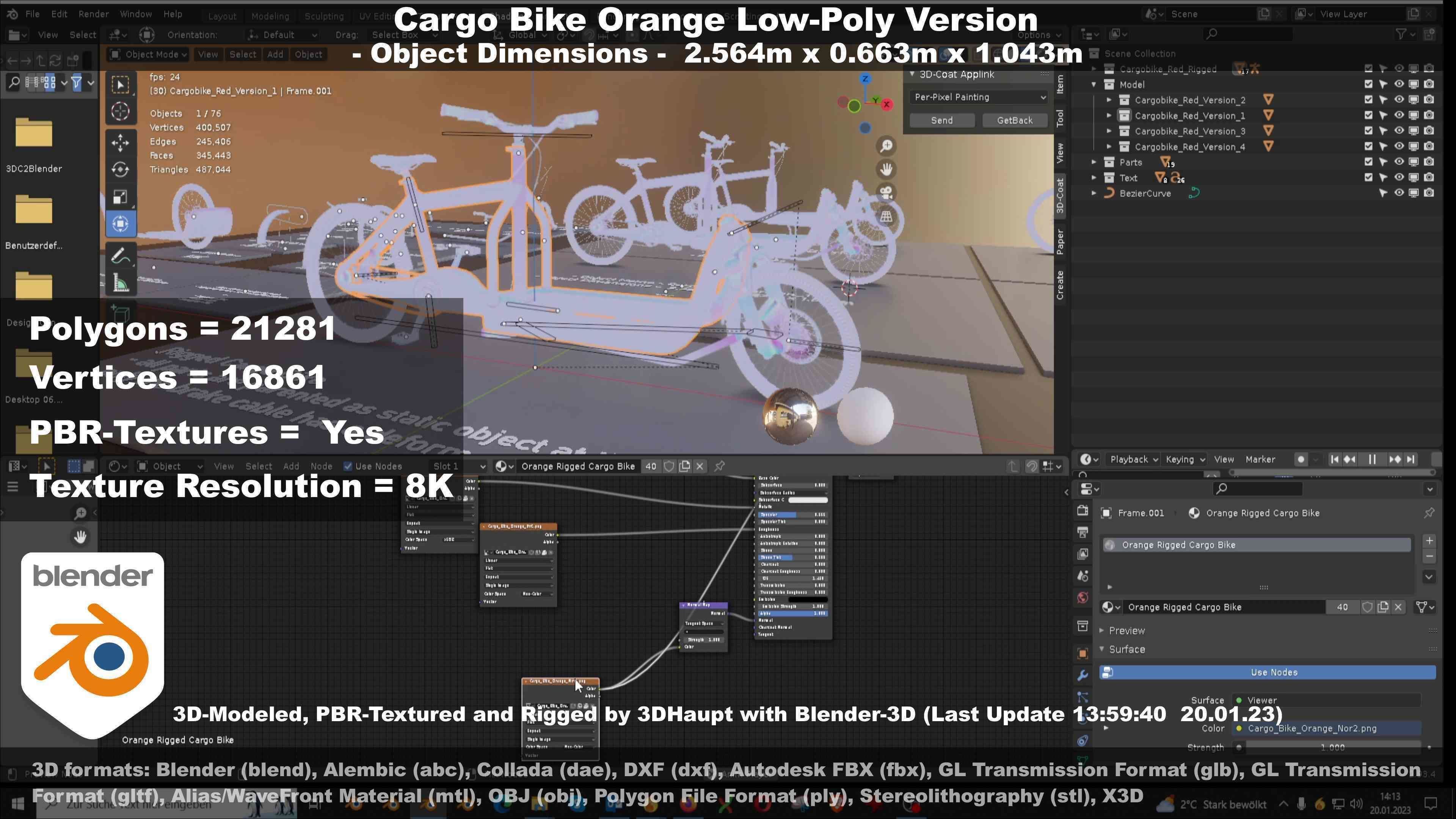 Cargo Bike Orange Low-Poly and Rigged Version  Low-poly 3D model_145