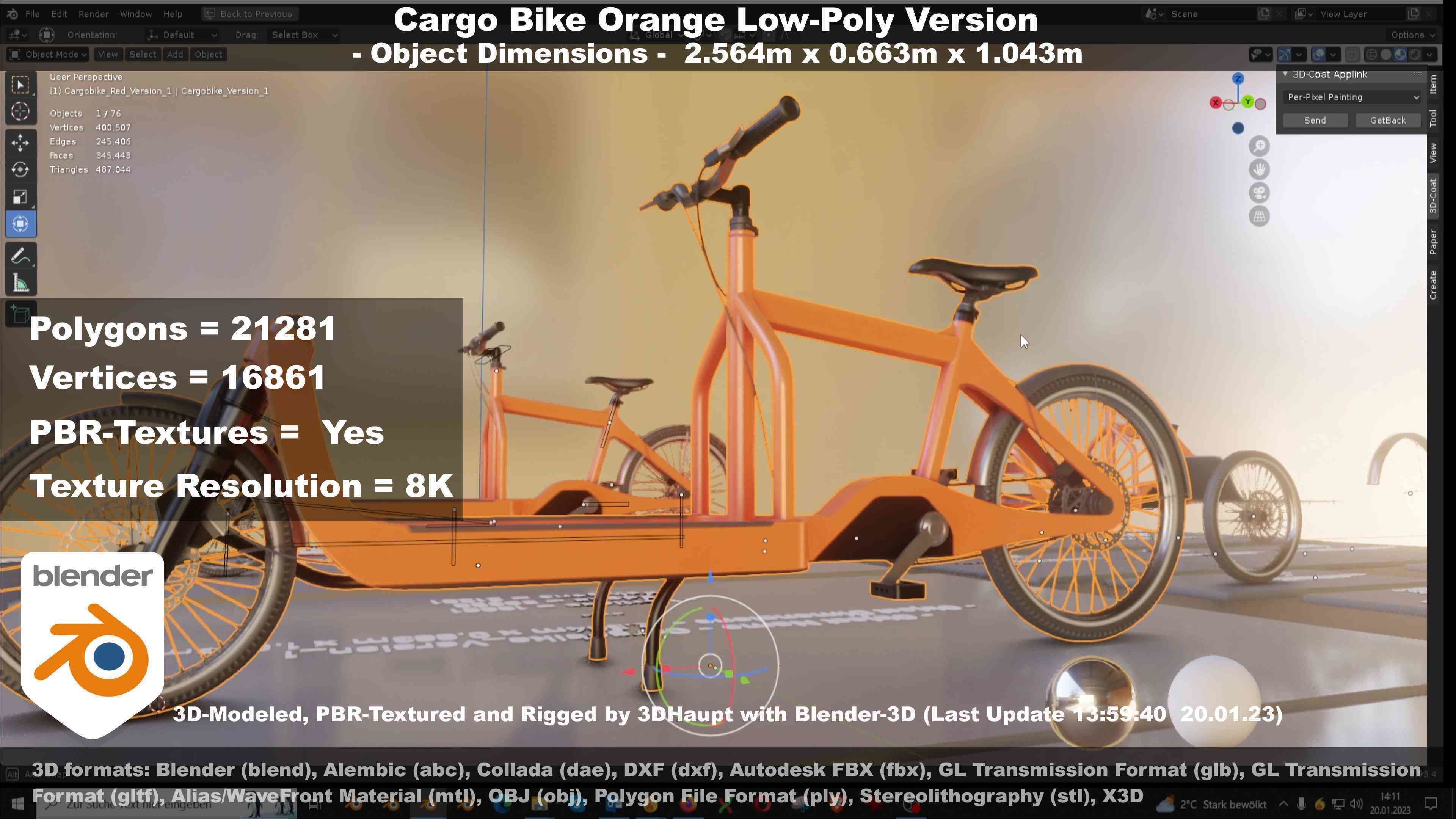 Cargo Bike Orange Low-Poly and Rigged Version  Low-poly 3D model_43