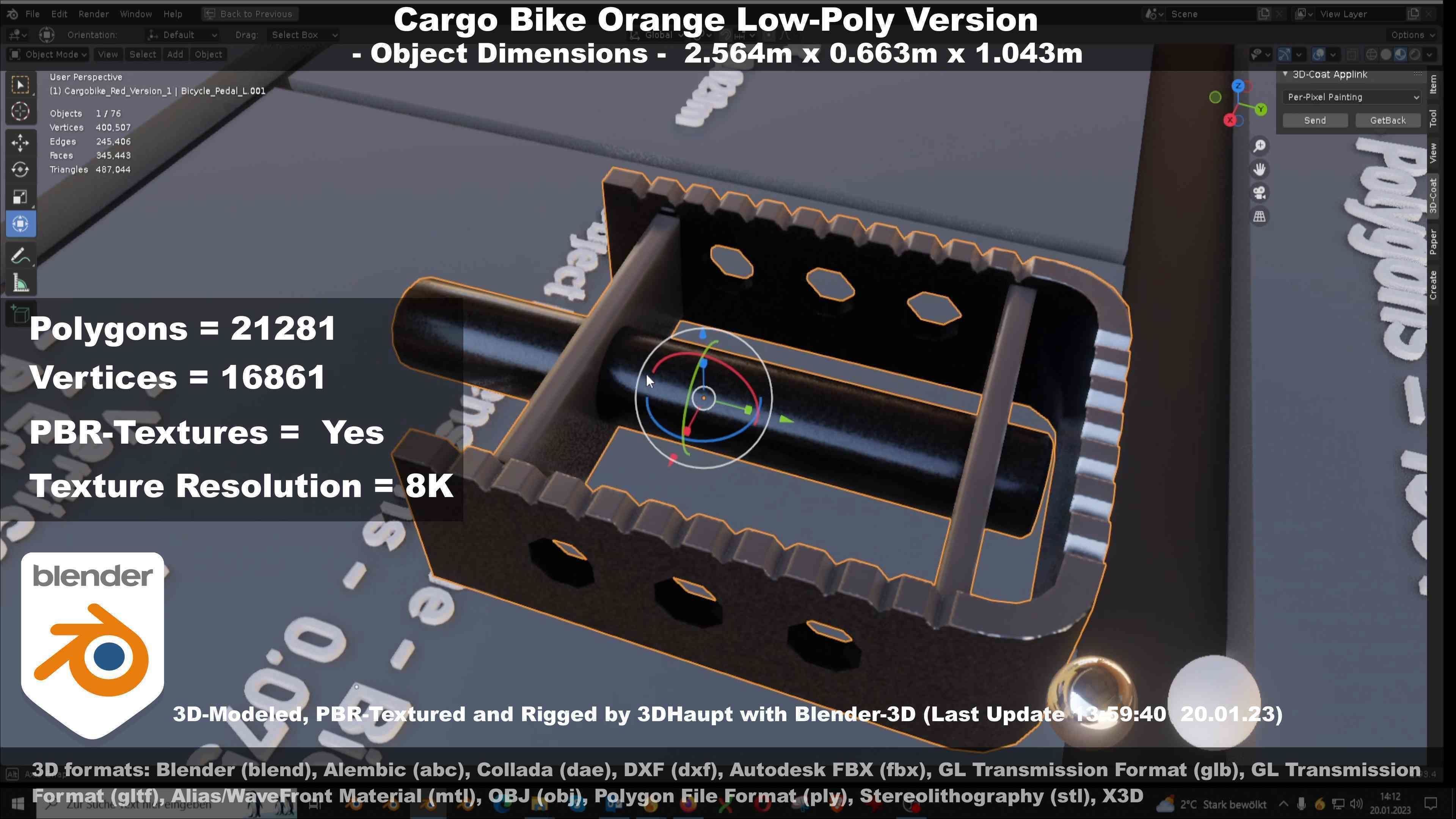 Cargo Bike Orange Low-Poly and Rigged Version  Low-poly 3D model_63