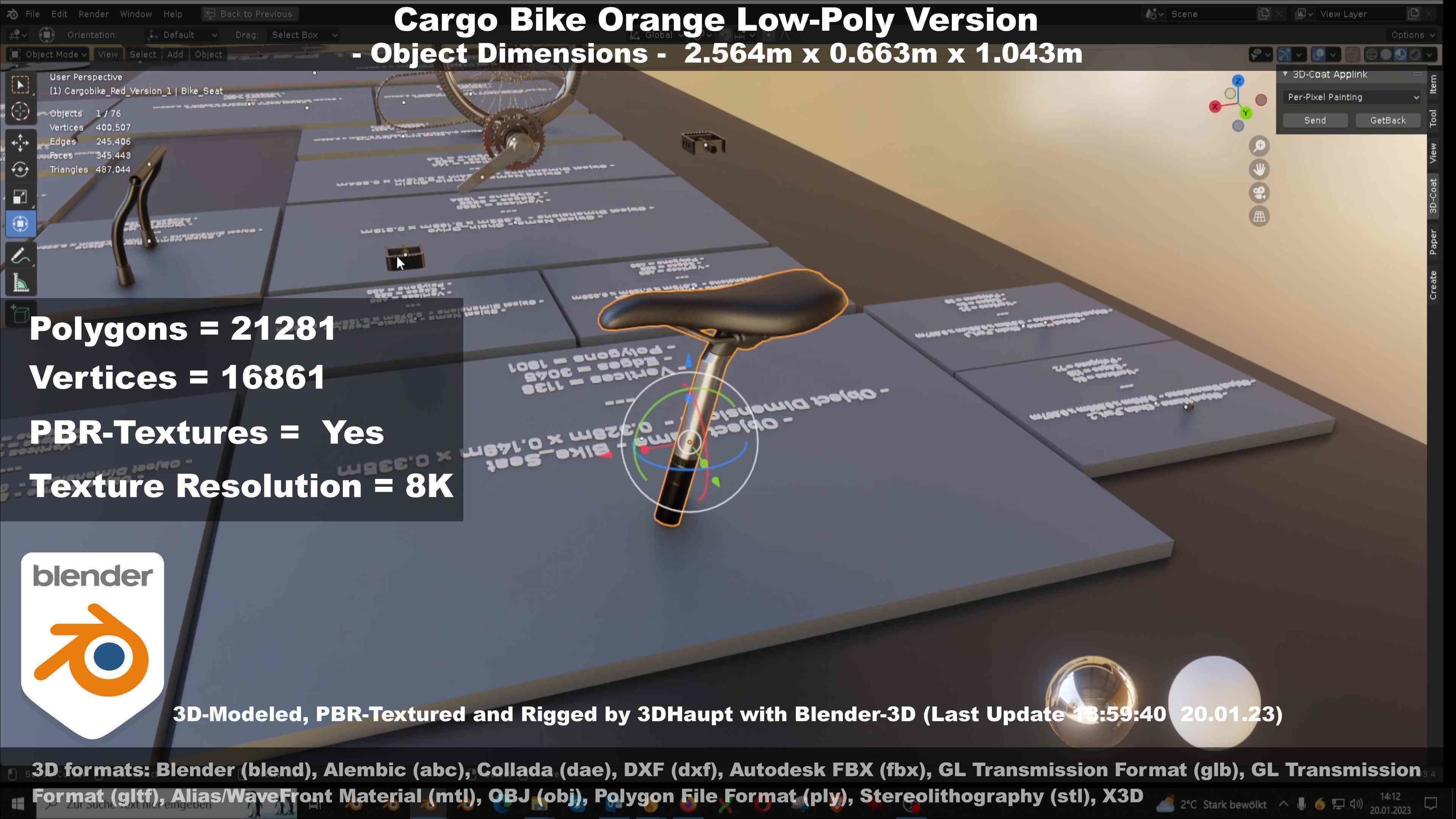 Cargo Bike Orange Low-Poly and Rigged Version  Low-poly 3D model_113