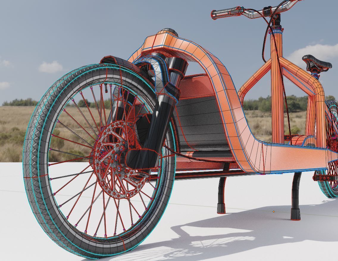Cargo Bike Orange Low-Poly and Rigged Version  Low-poly 3D model_2