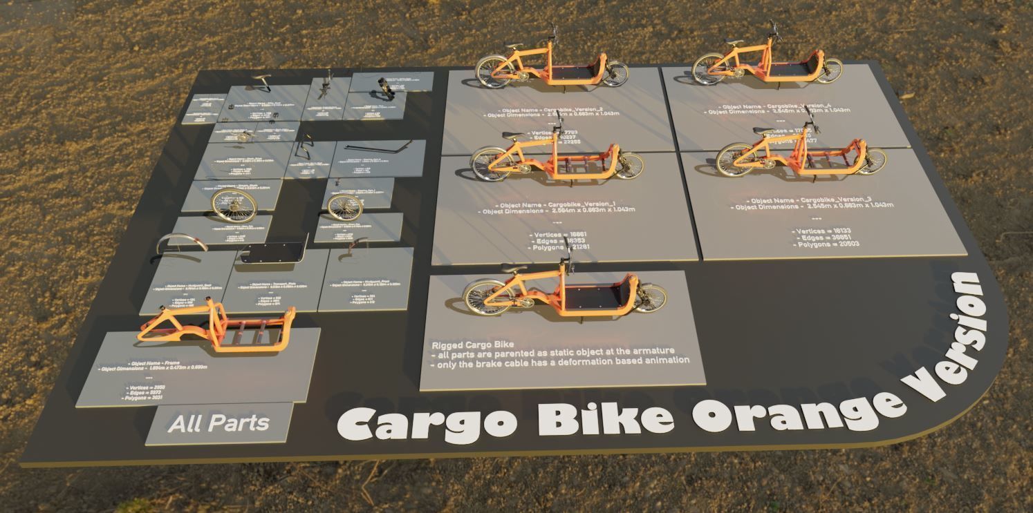 Cargo Bike Orange Low-Poly and Rigged Version  Low-poly 3D model_9