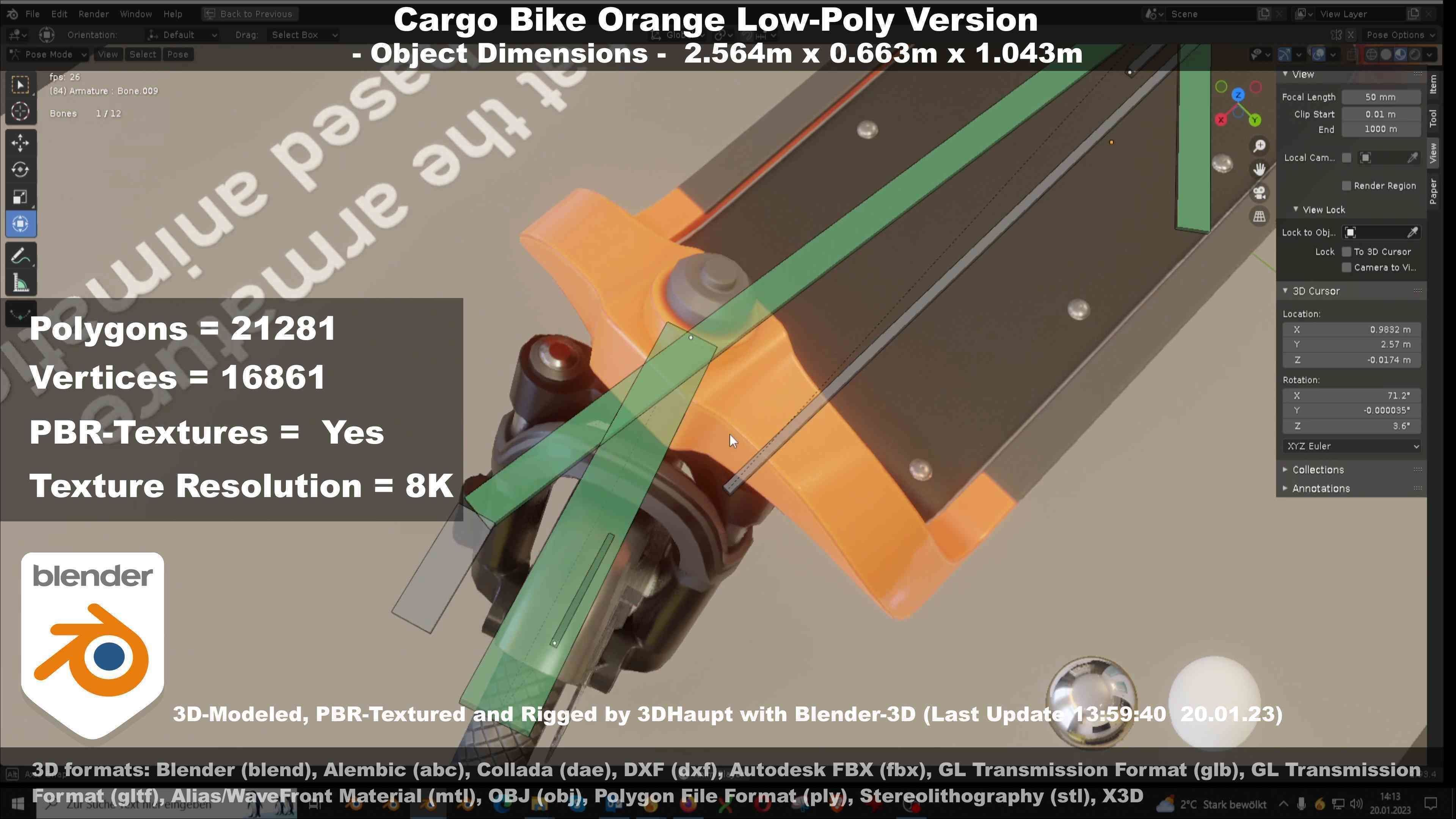 Cargo Bike Orange Low-Poly and Rigged Version  Low-poly 3D model_138