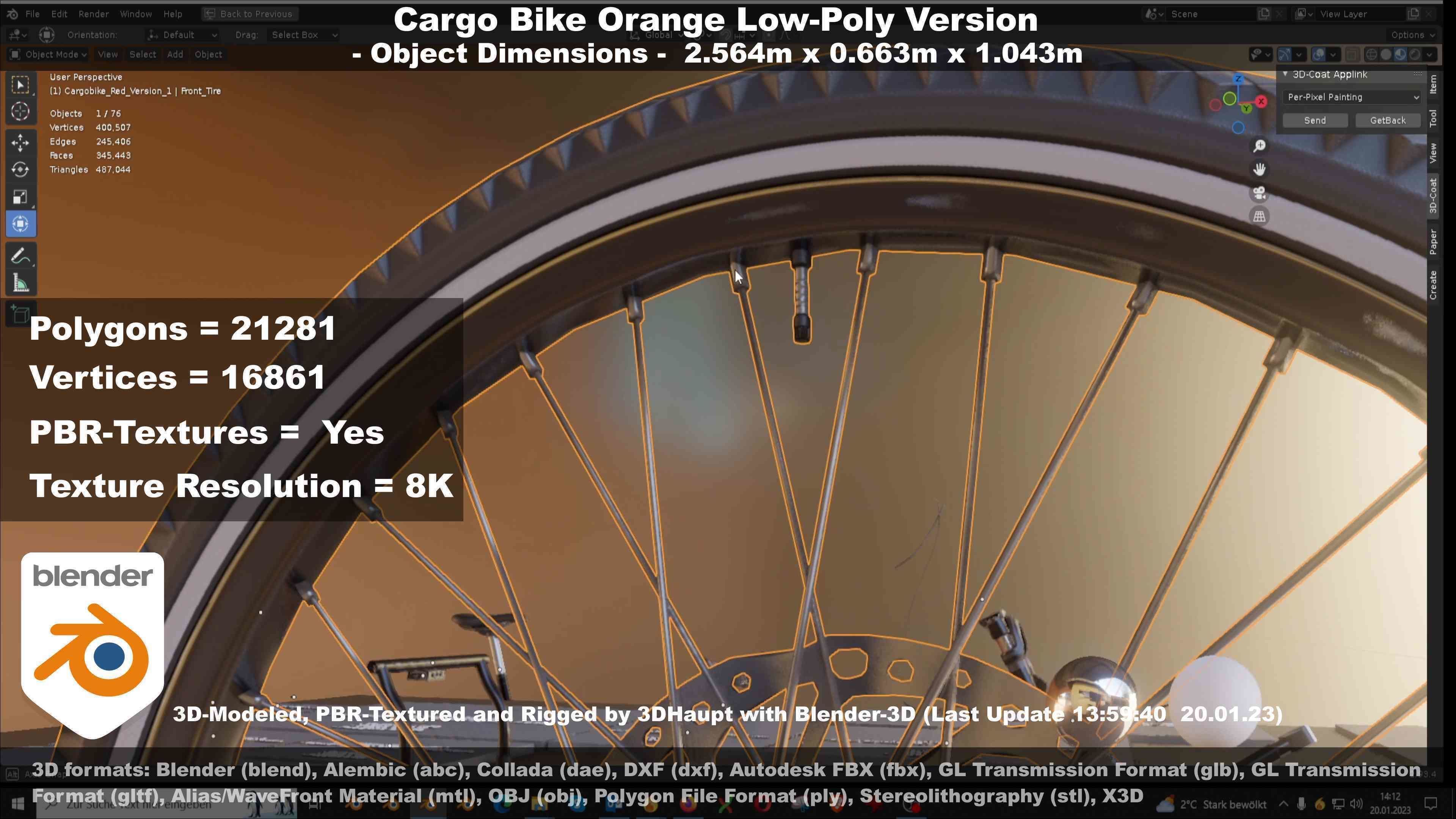 Cargo Bike Orange Low-Poly and Rigged Version  Low-poly 3D model_97