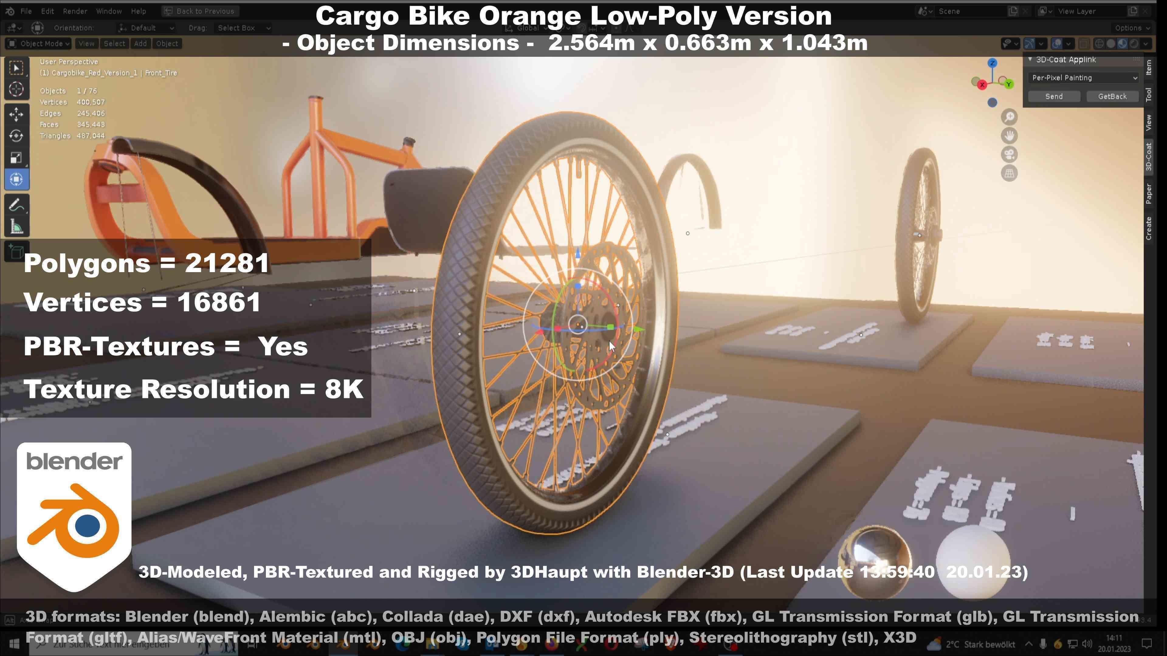 Cargo Bike Orange Low-Poly and Rigged Version  Low-poly 3D model_57