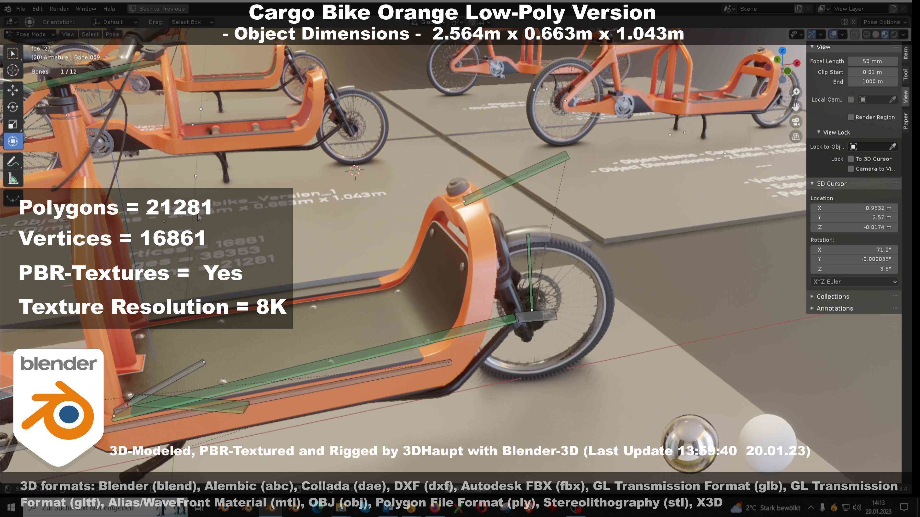 Cargo Bike Orange Low-Poly and Rigged Version  Low-poly 3D model_133