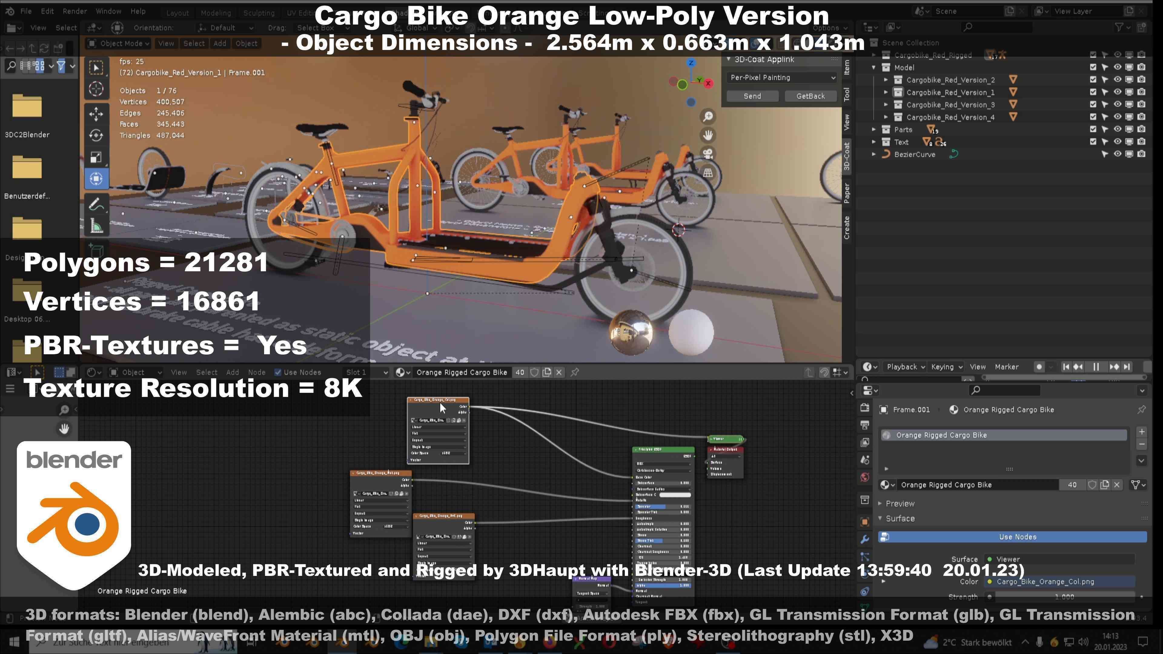 Cargo Bike Orange Low-Poly and Rigged Version  Low-poly 3D model_147