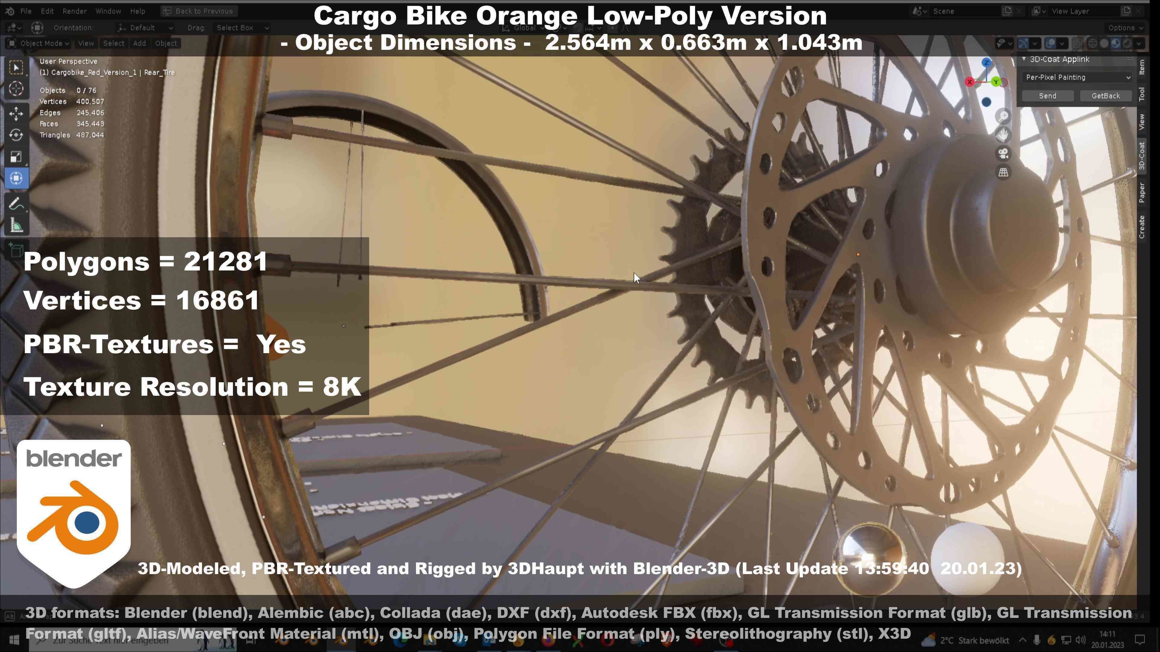 Cargo Bike Orange Low-Poly and Rigged Version  Low-poly 3D model_50