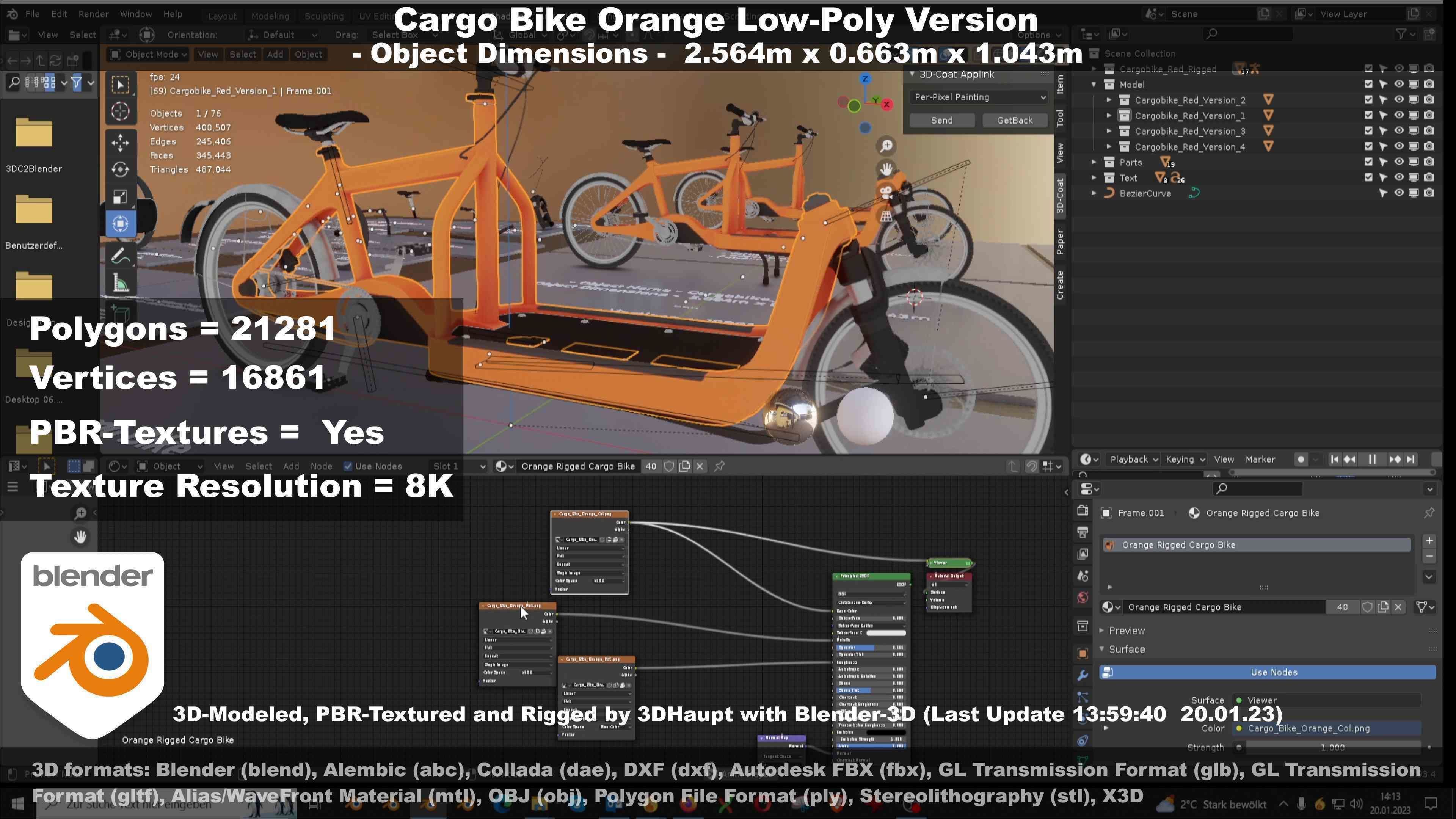 Cargo Bike Orange Low-Poly and Rigged Version  Low-poly 3D model_144