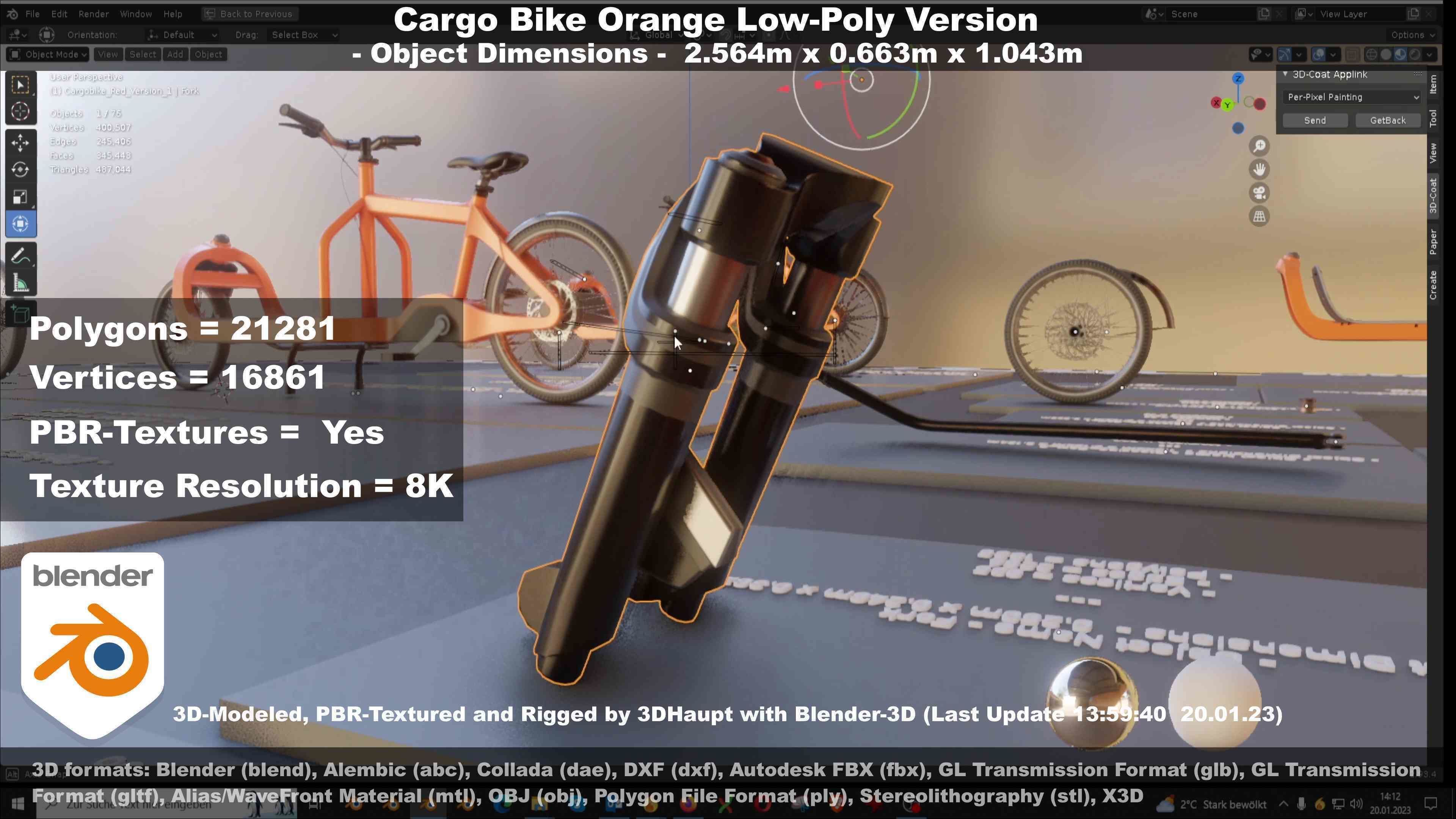 Cargo Bike Orange Low-Poly and Rigged Version  Low-poly 3D model_107