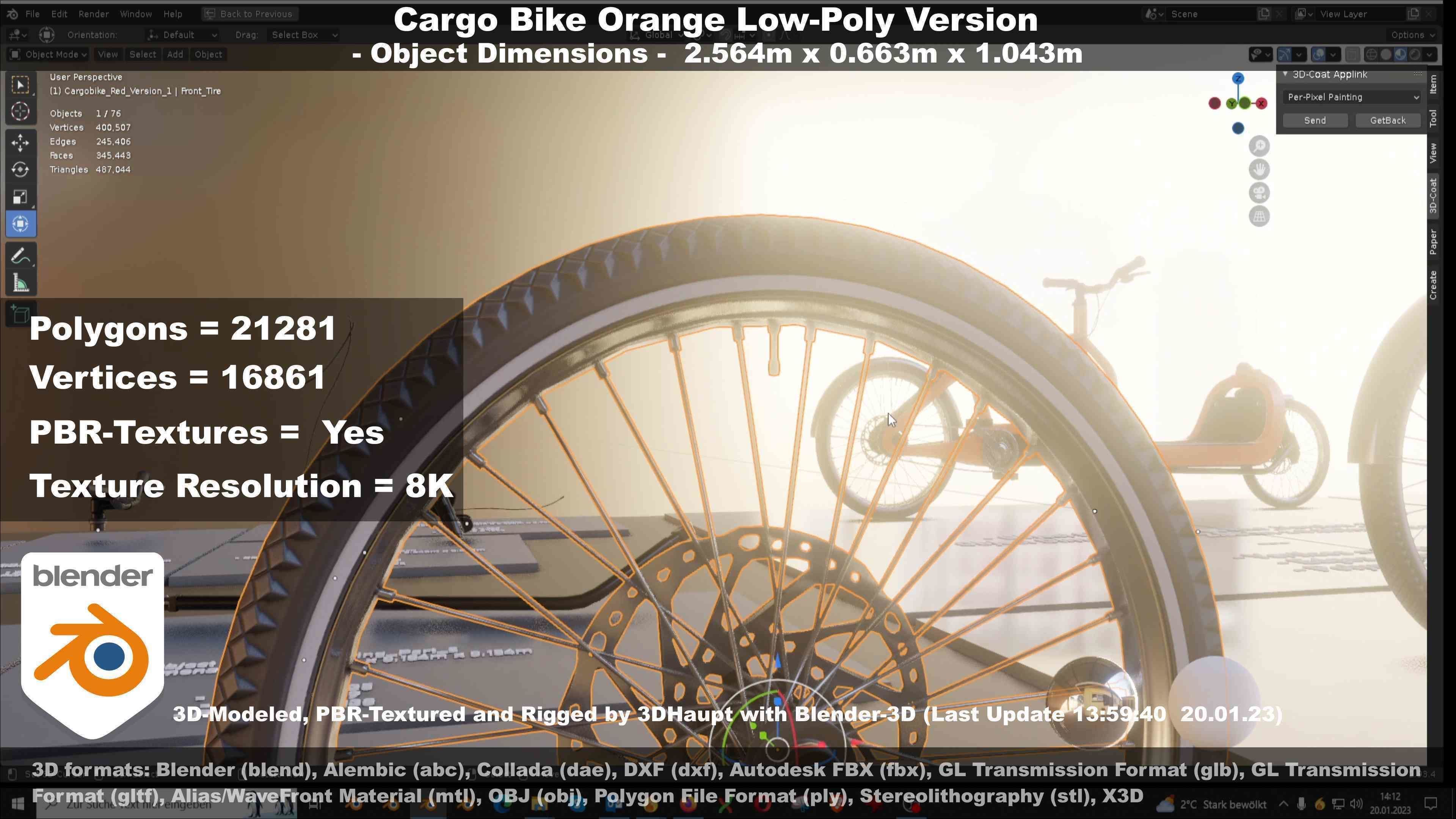 Cargo Bike Orange Low-Poly and Rigged Version  Low-poly 3D model_53
