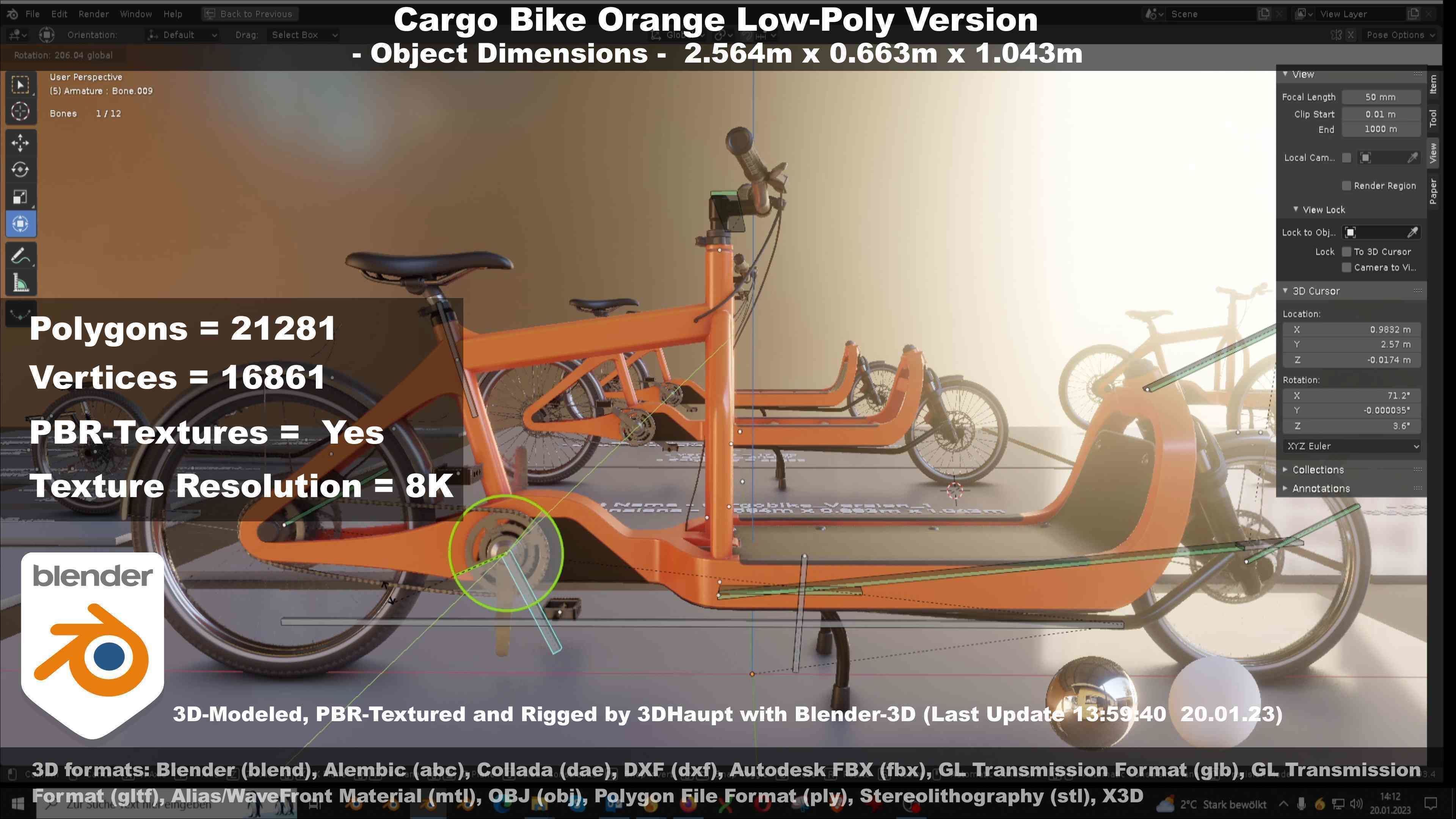Cargo Bike Orange Low-Poly and Rigged Version  Low-poly 3D model_126
