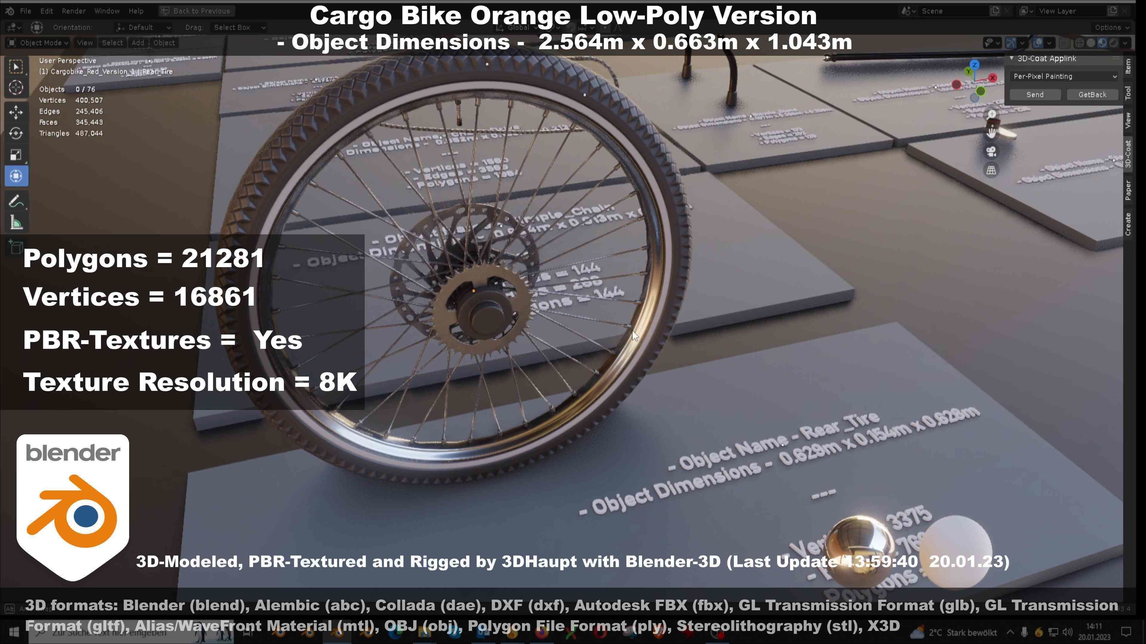 Cargo Bike Orange Low-Poly and Rigged Version  Low-poly 3D model_88