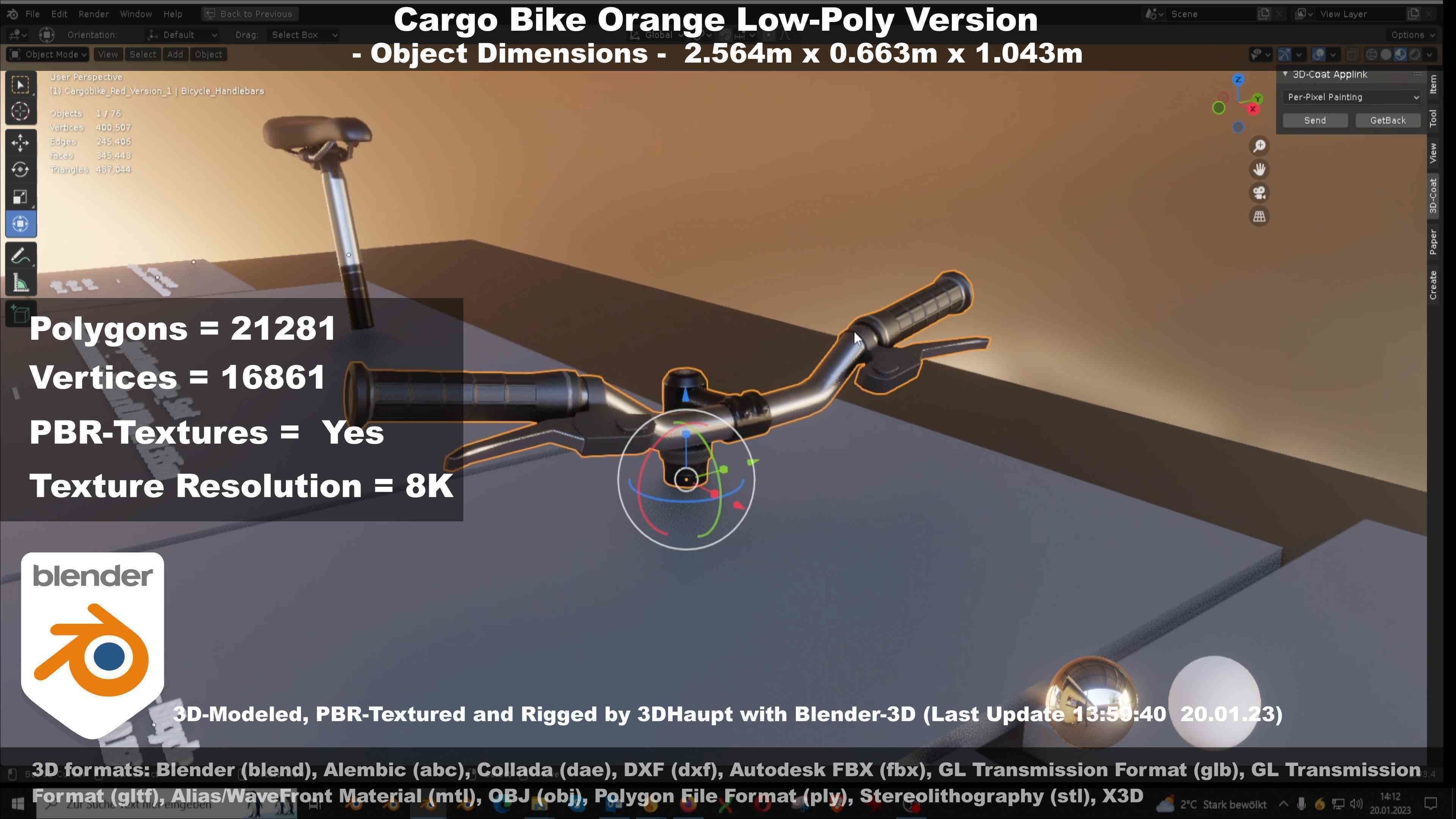Cargo Bike Orange Low-Poly and Rigged Version  Low-poly 3D model_103