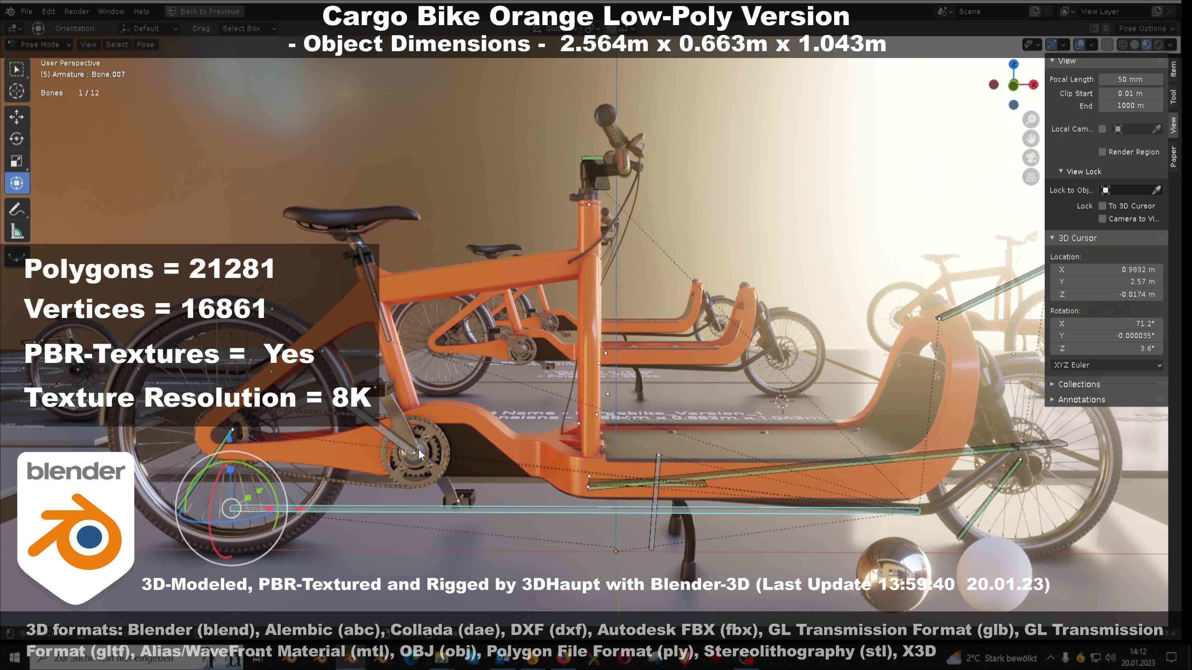 Cargo Bike Orange Low-Poly and Rigged Version  Low-poly 3D model_123