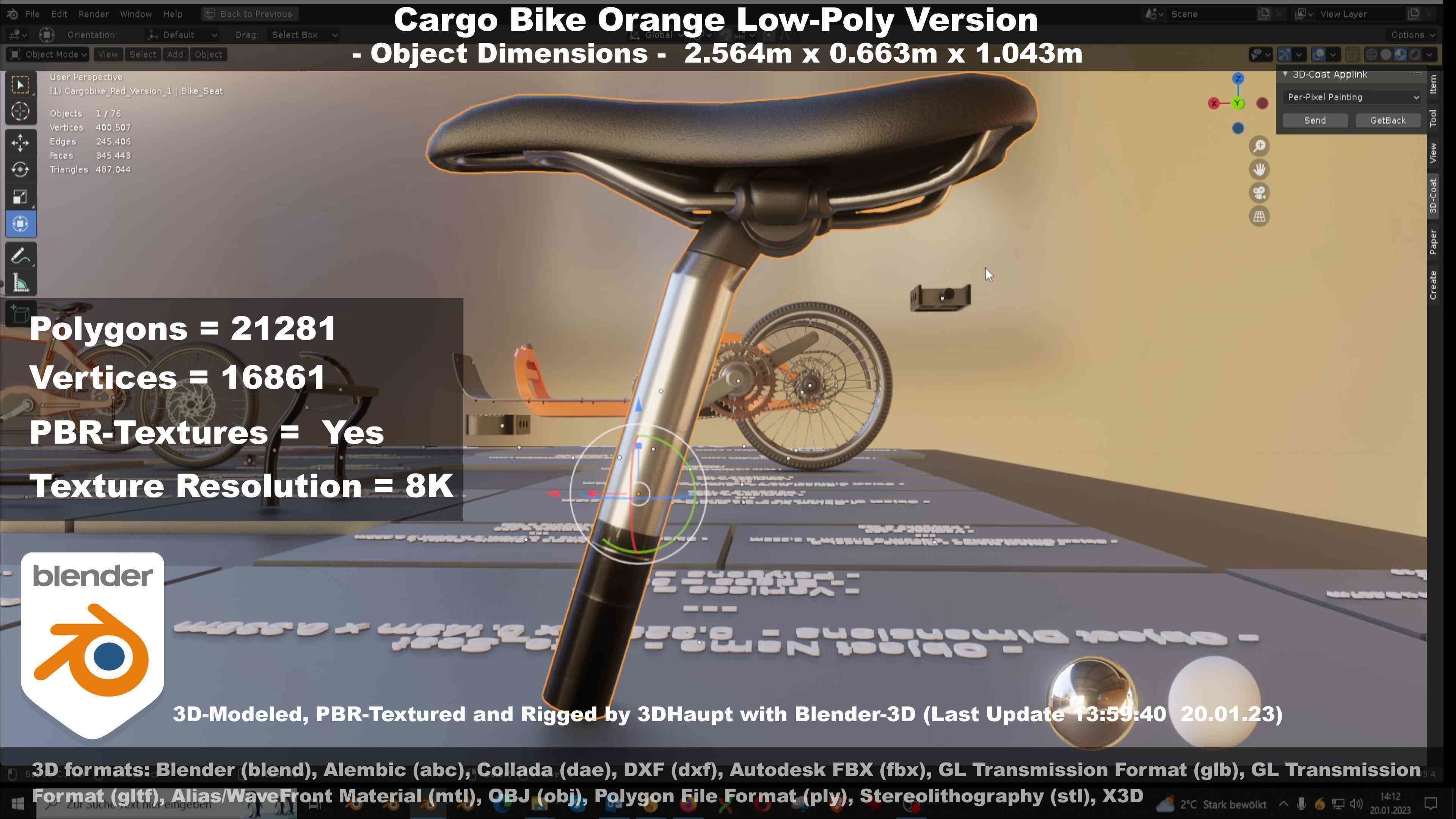 Cargo Bike Orange Low-Poly and Rigged Version  Low-poly 3D model_62