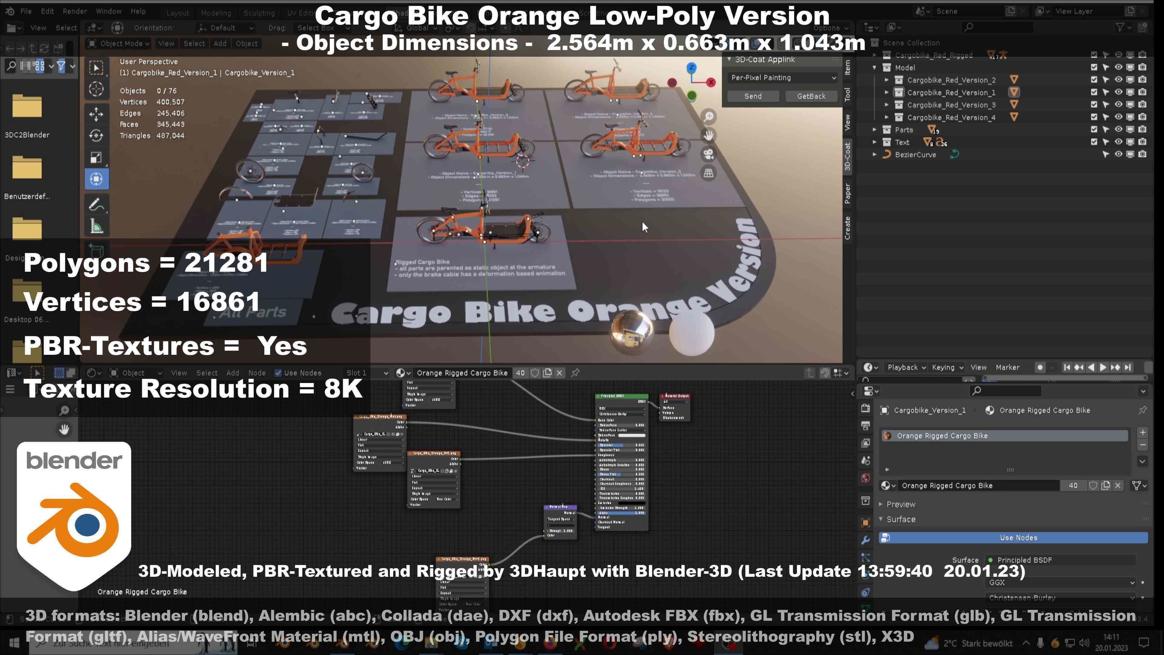 Cargo Bike Orange Low-Poly and Rigged Version  Low-poly 3D model_90