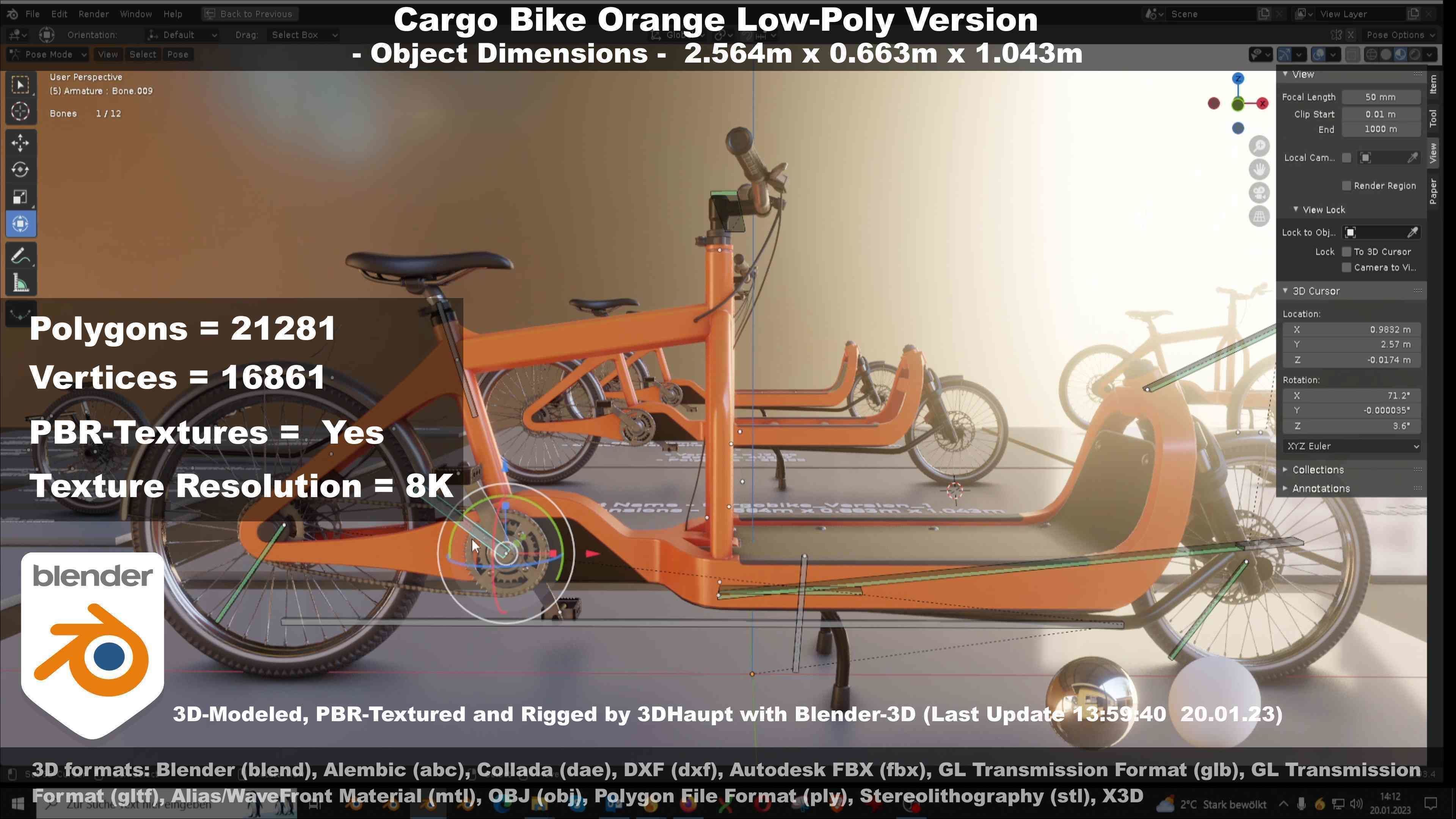 Cargo Bike Orange Low-Poly and Rigged Version  Low-poly 3D model_124