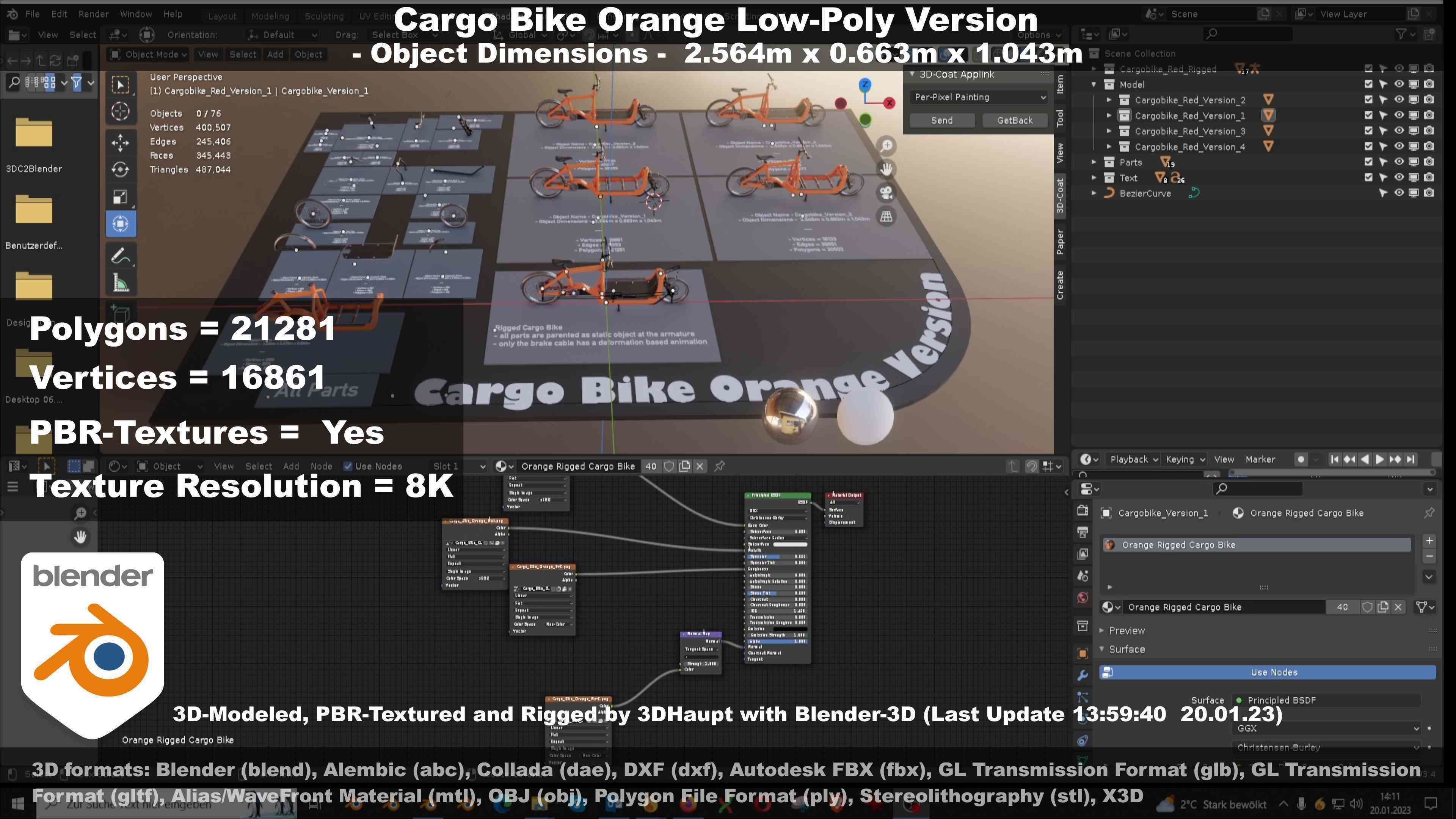 Cargo Bike Orange Low-Poly and Rigged Version  Low-poly 3D model_27