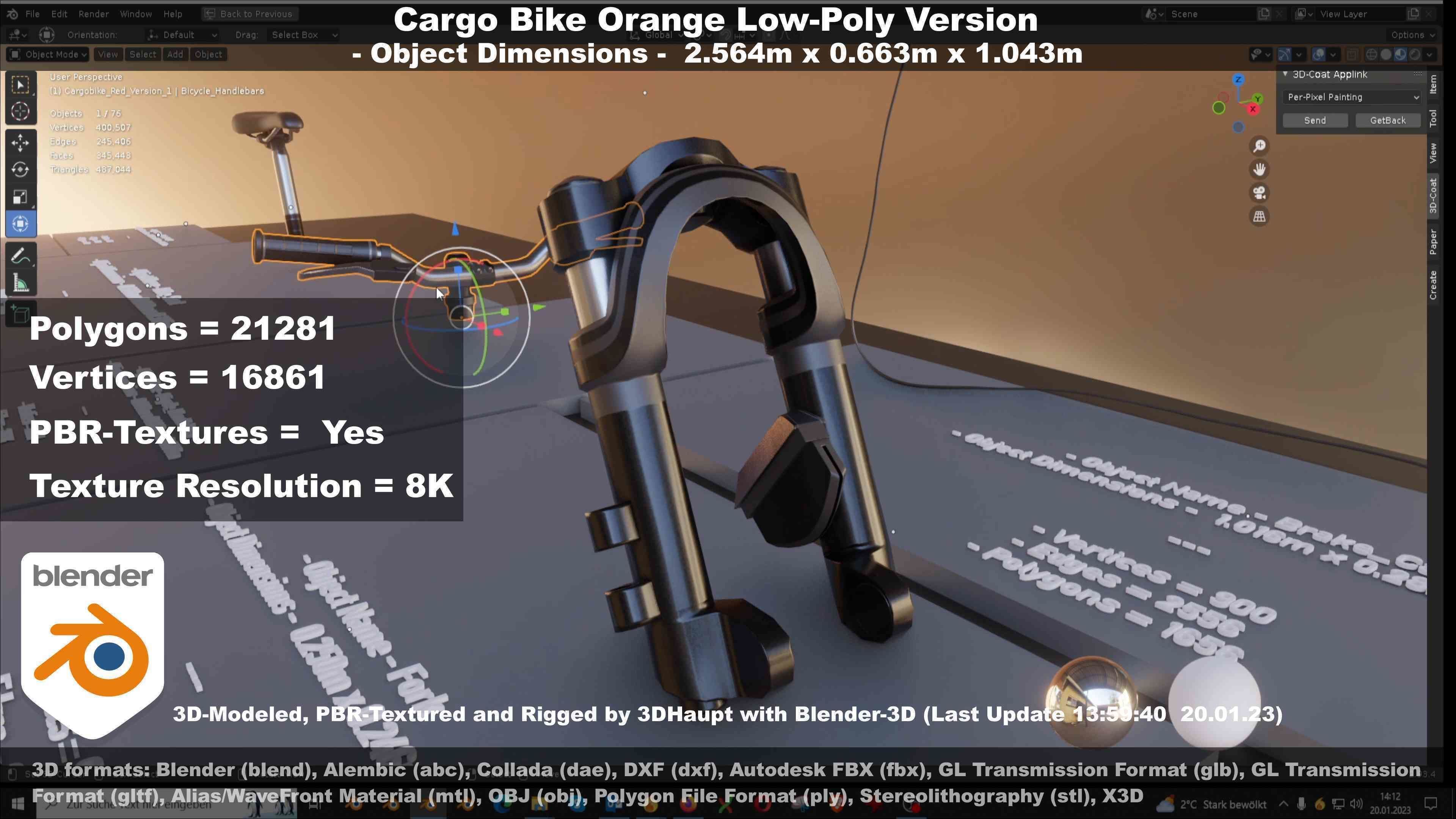 Cargo Bike Orange Low-Poly and Rigged Version  Low-poly 3D model_58