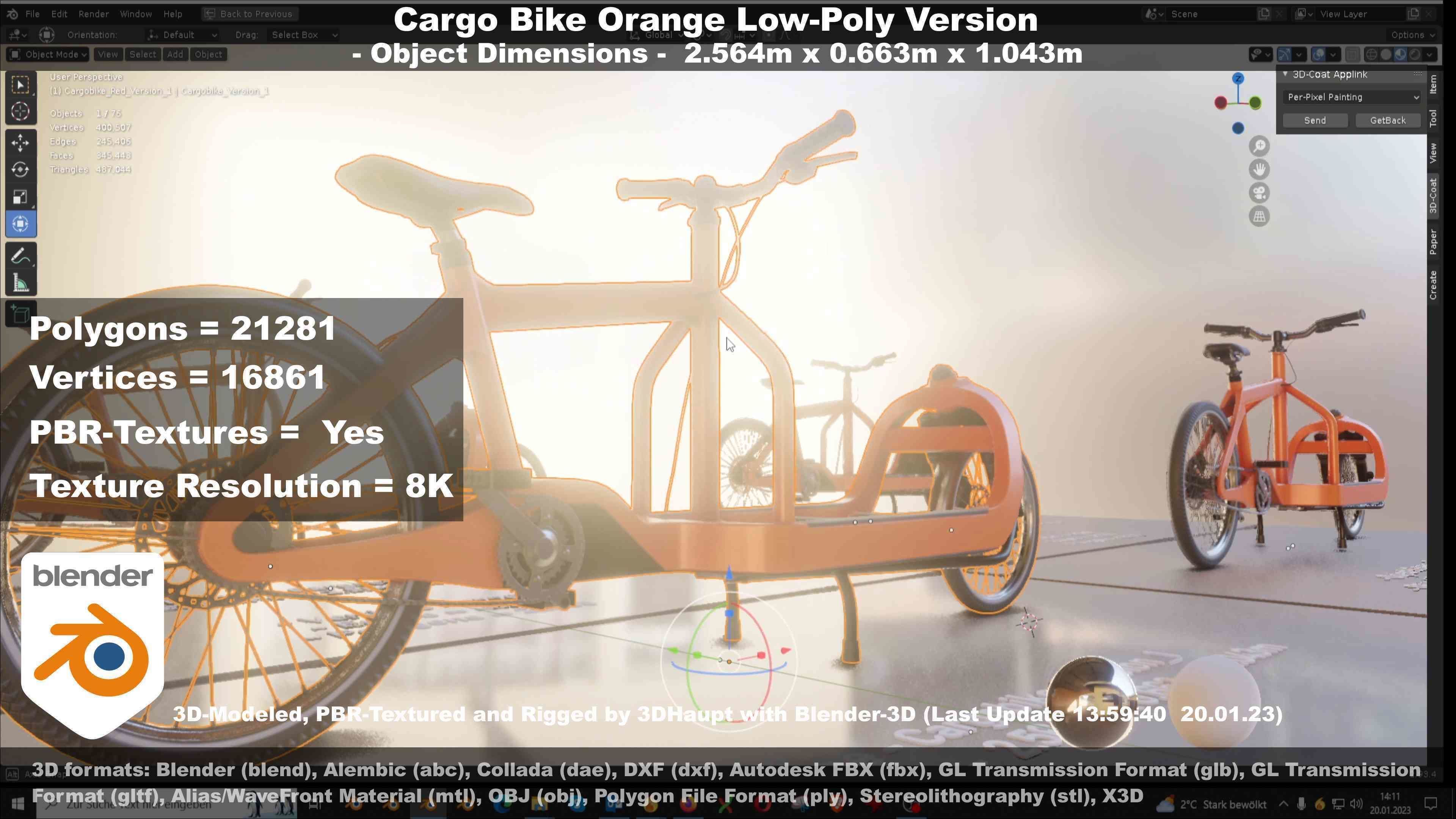 Cargo Bike Orange Low-Poly and Rigged Version  Low-poly 3D model_40