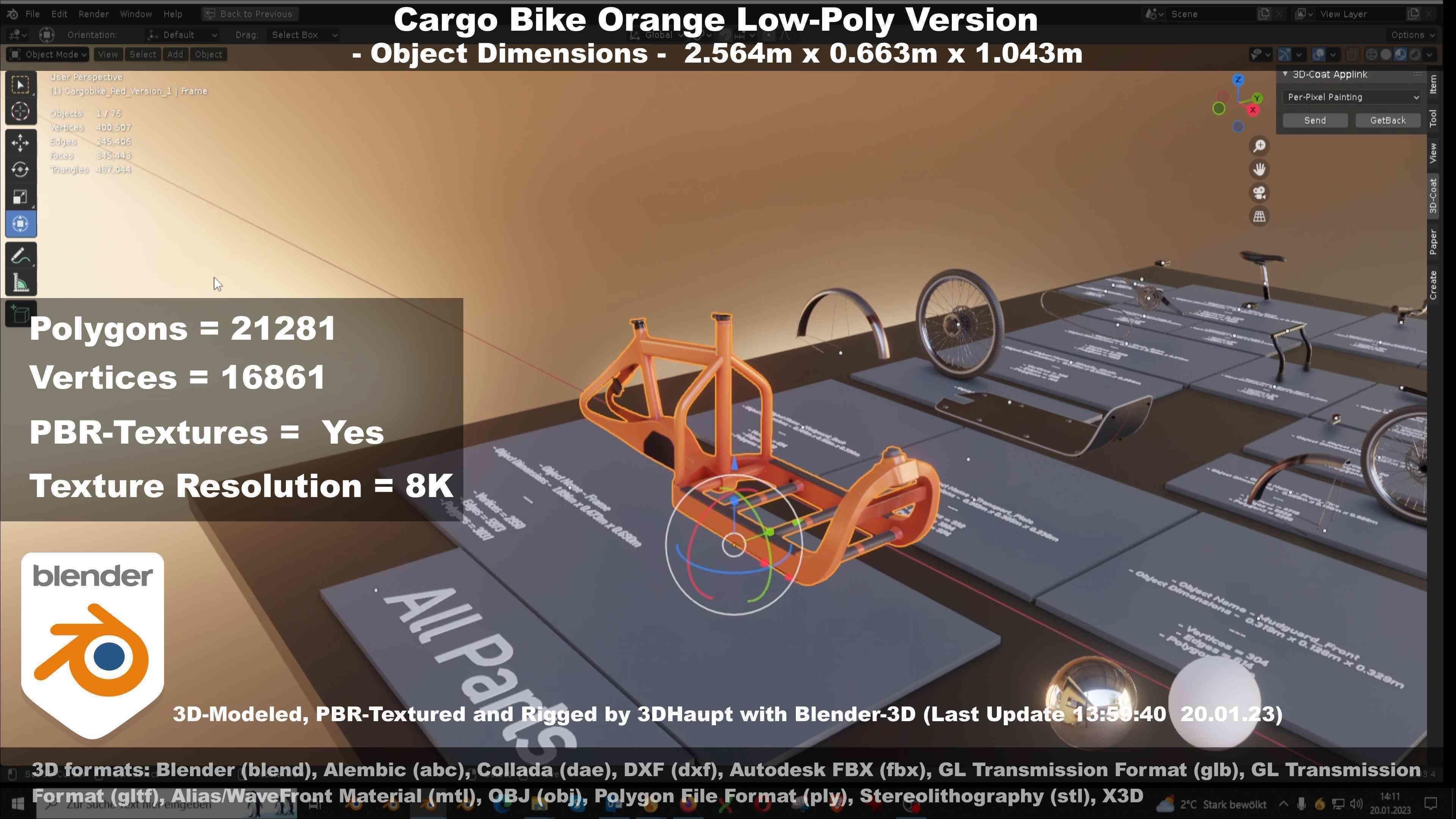 Cargo Bike Orange Low-Poly and Rigged Version  Low-poly 3D model_104