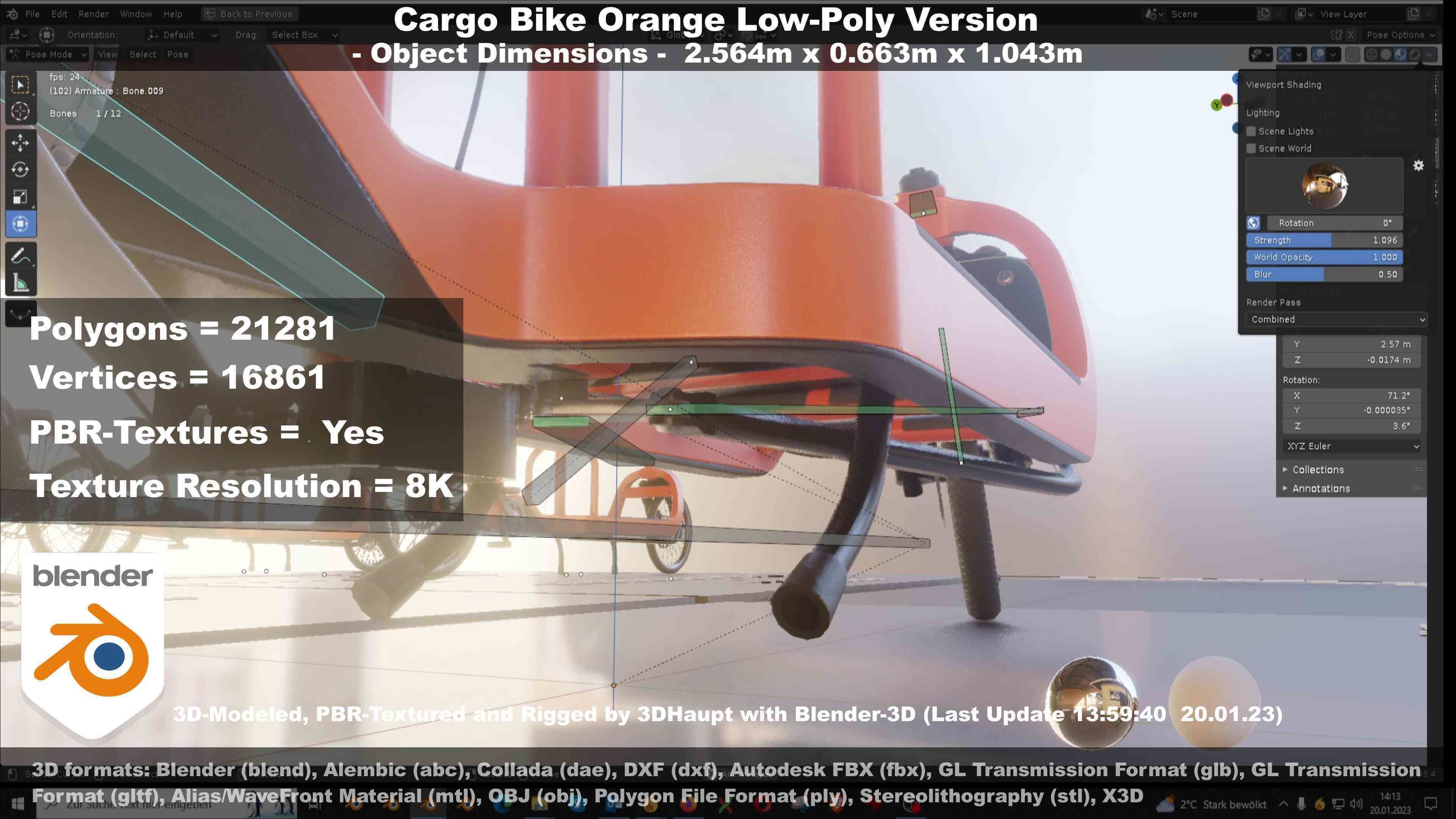 Cargo Bike Orange Low-Poly and Rigged Version  Low-poly 3D model_140