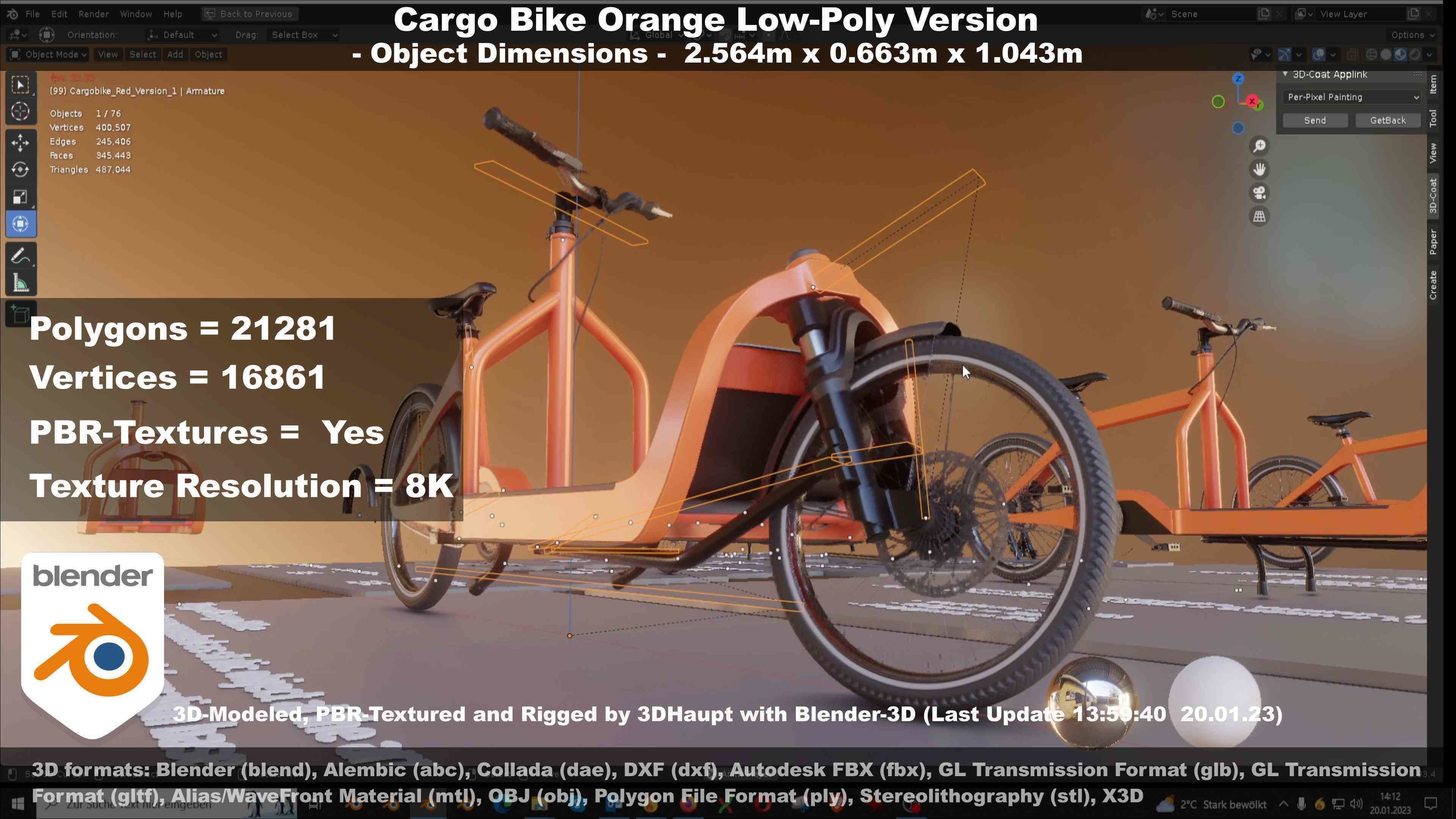 Cargo Bike Orange Low-Poly and Rigged Version  Low-poly 3D model_73