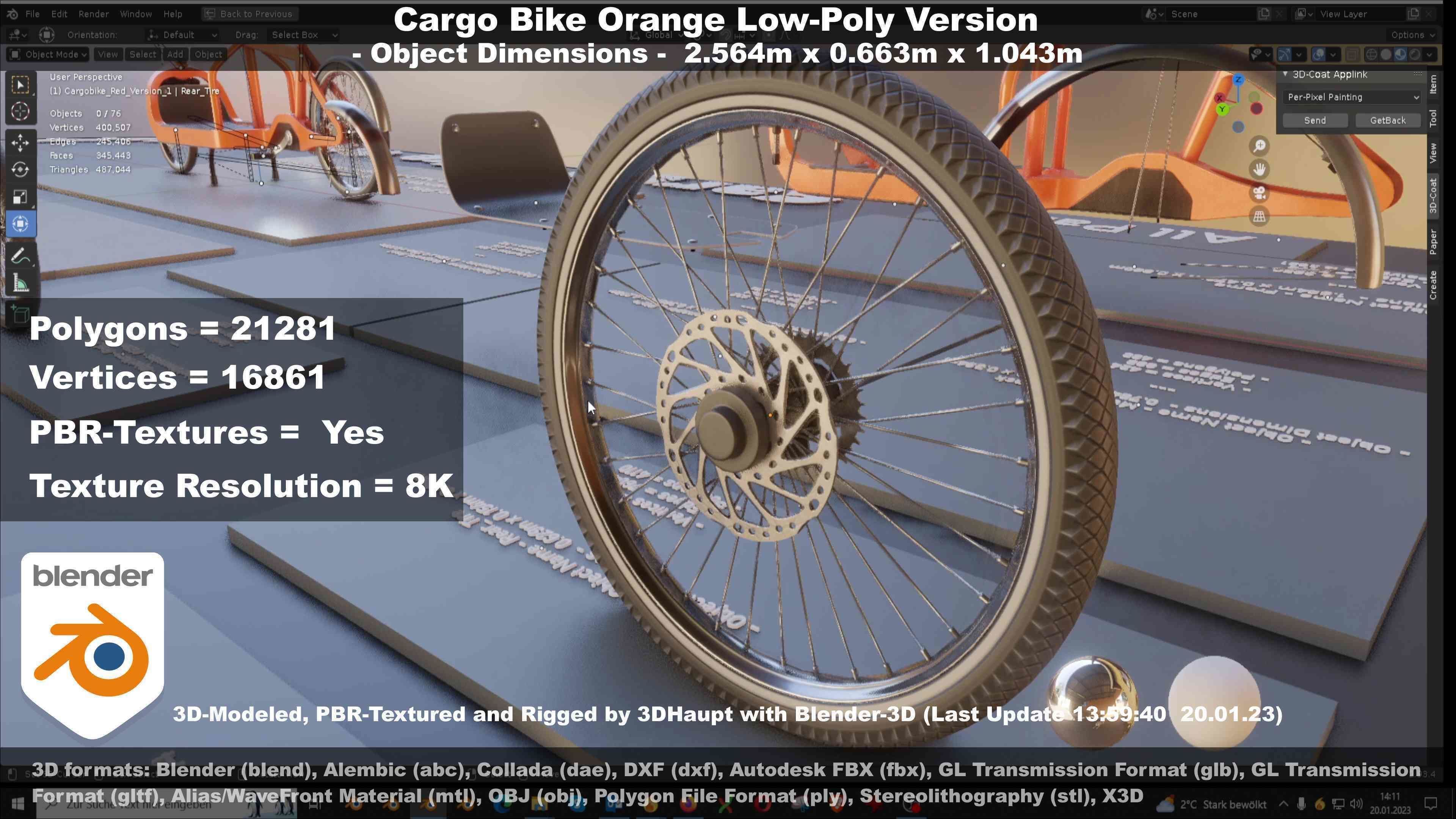 Cargo Bike Orange Low-Poly and Rigged Version  Low-poly 3D model_80