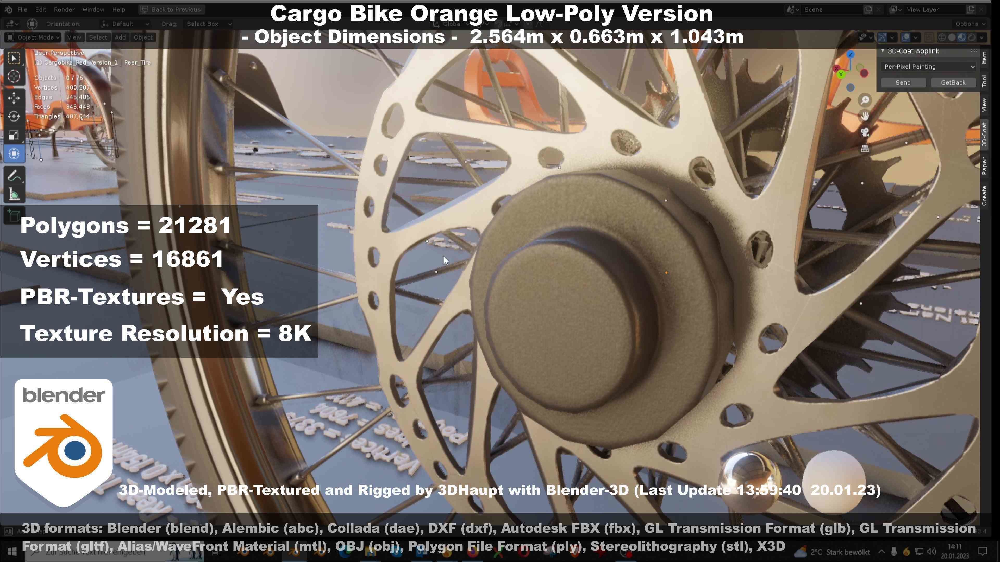 Cargo Bike Orange Low-Poly and Rigged Version  Low-poly 3D model_82