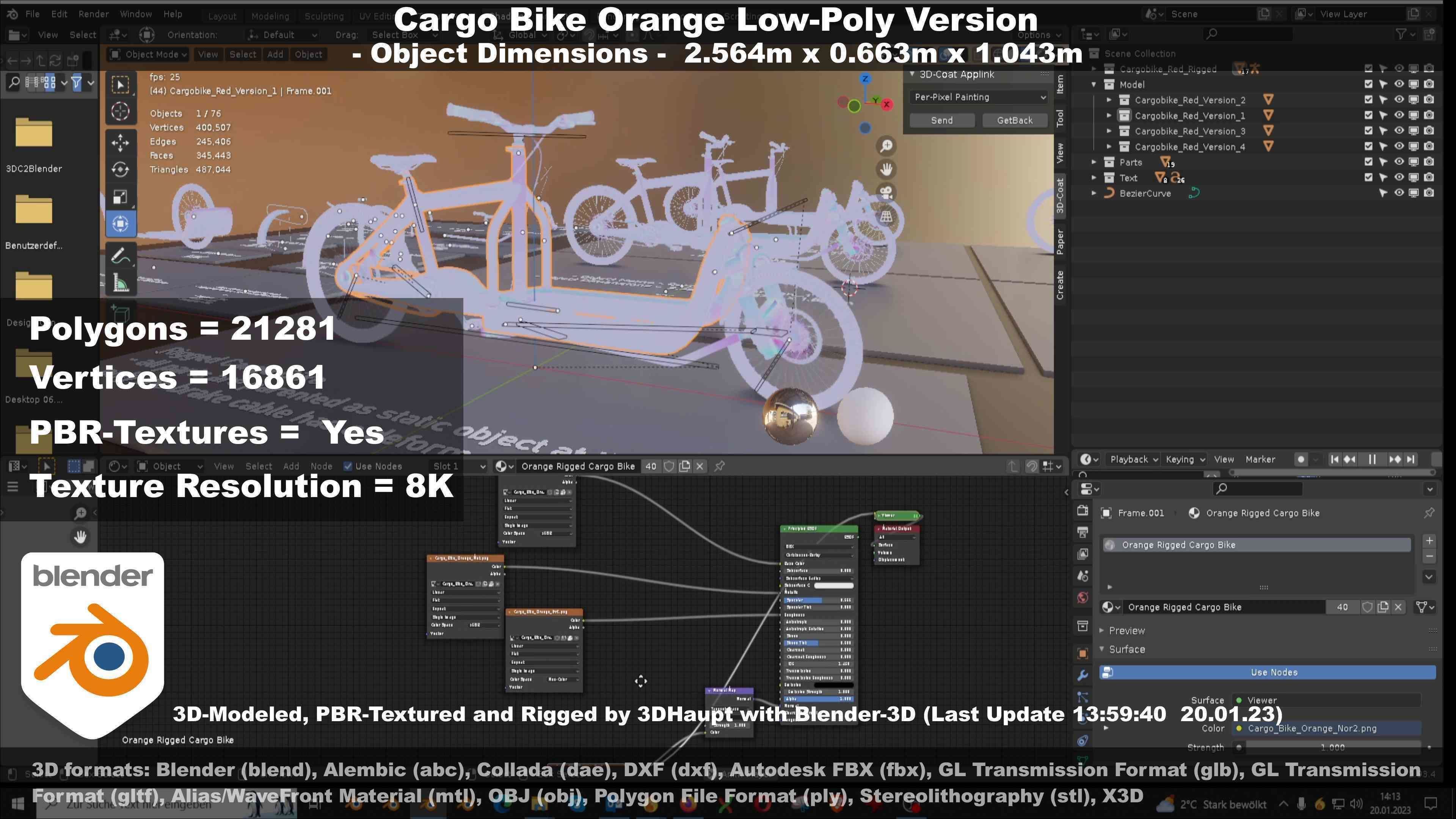 Cargo Bike Orange Low-Poly and Rigged Version  Low-poly 3D model_146