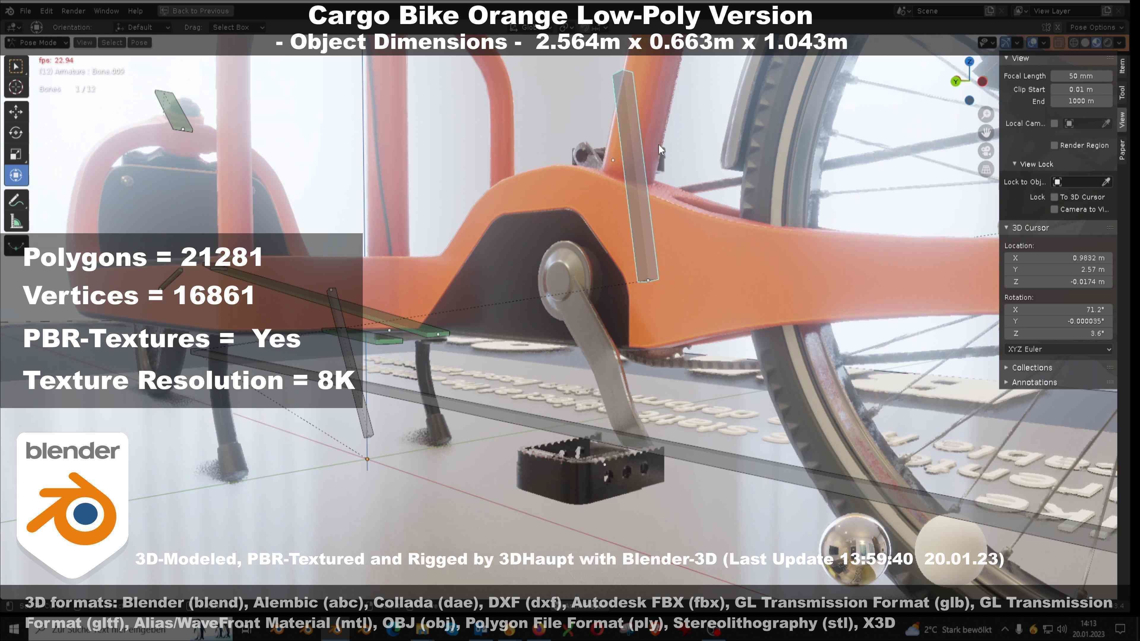 Cargo Bike Orange Low-Poly and Rigged Version  Low-poly 3D model_135