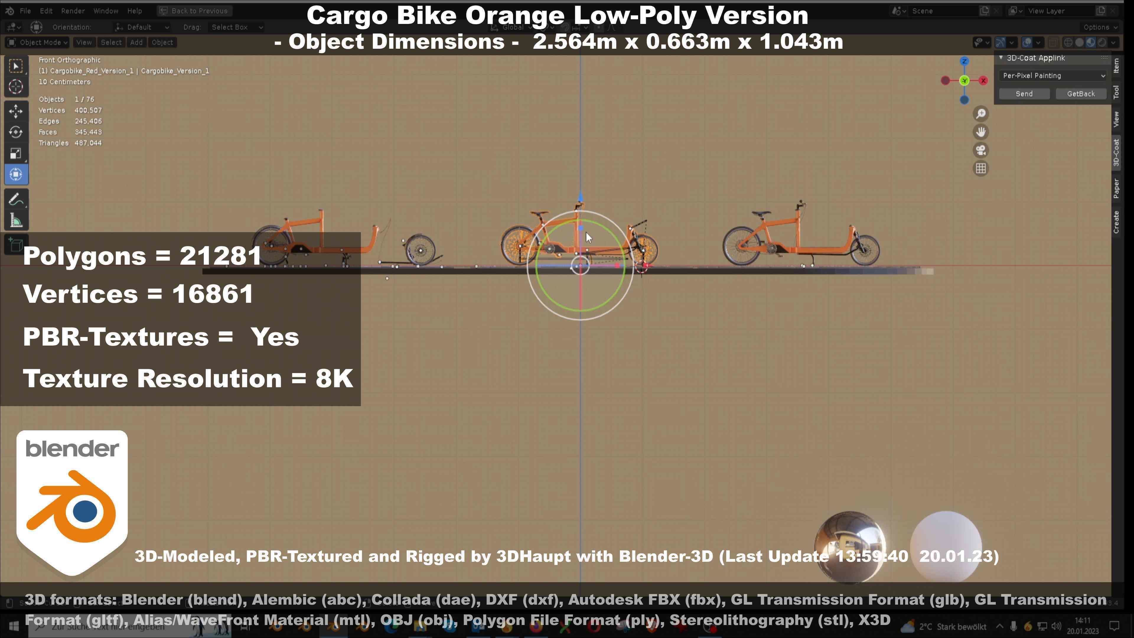 Cargo Bike Orange Low-Poly and Rigged Version  Low-poly 3D model_28