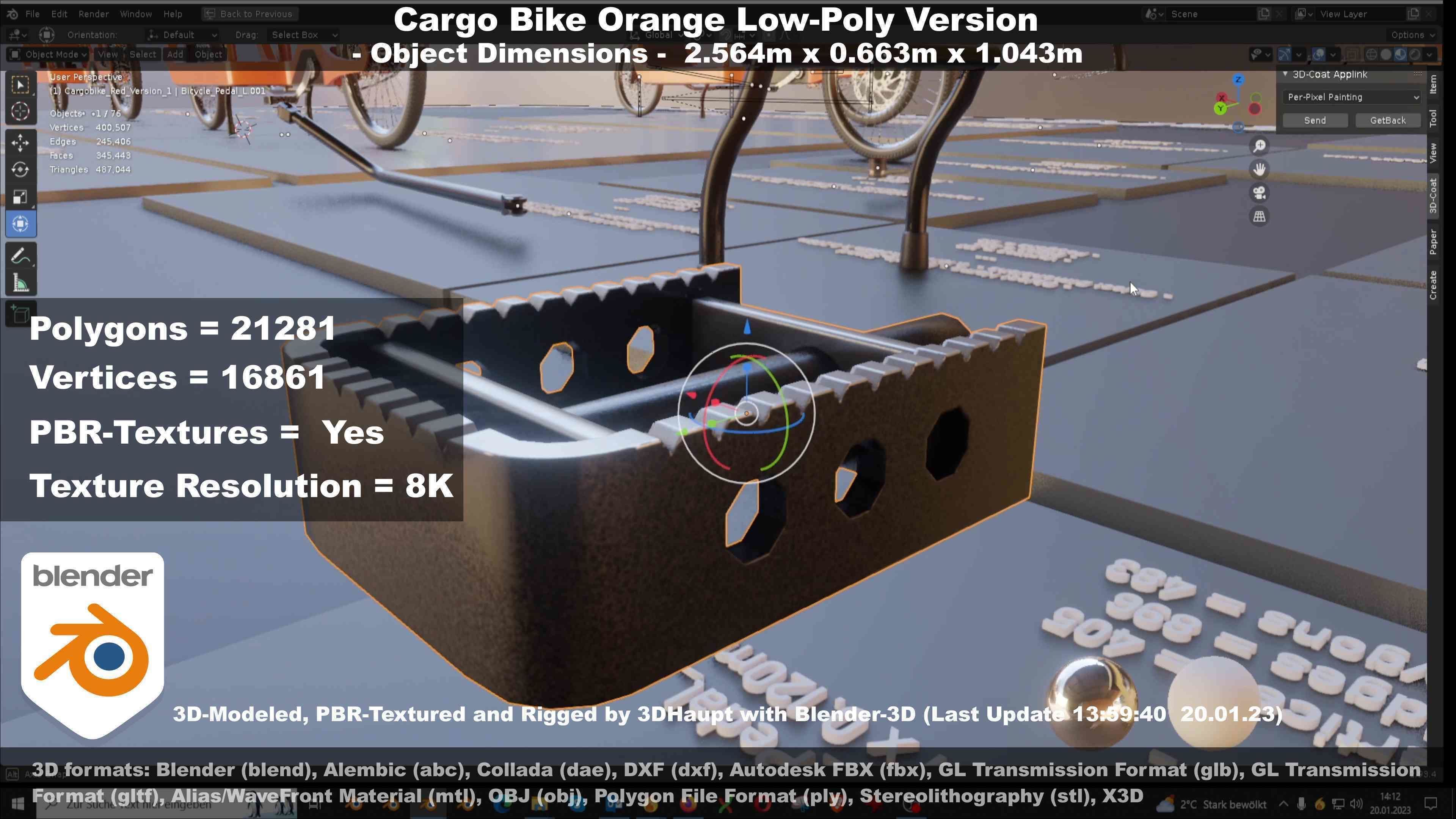 Cargo Bike Orange Low-Poly and Rigged Version  Low-poly 3D model_114