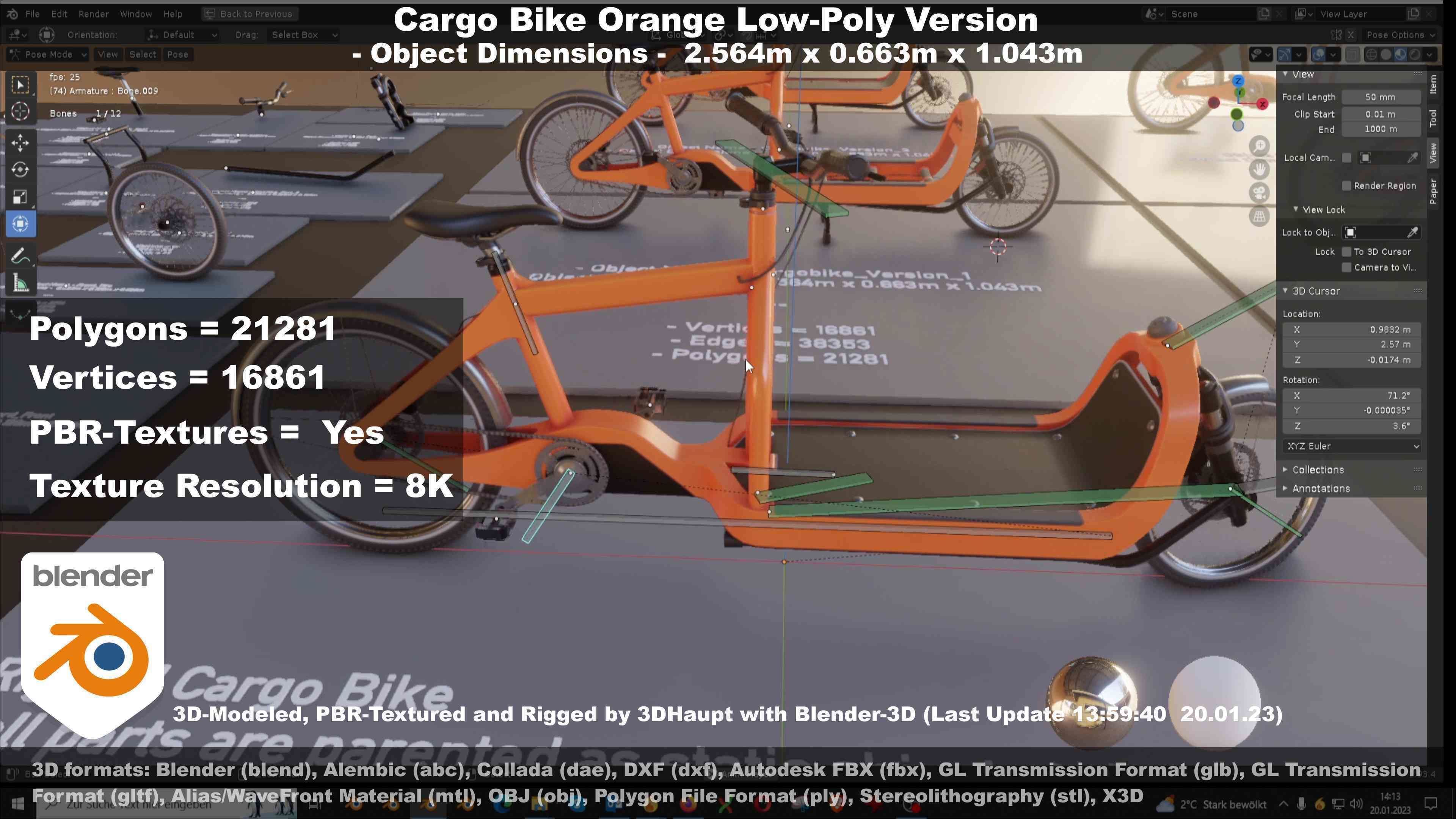 Cargo Bike Orange Low-Poly and Rigged Version  Low-poly 3D model_139